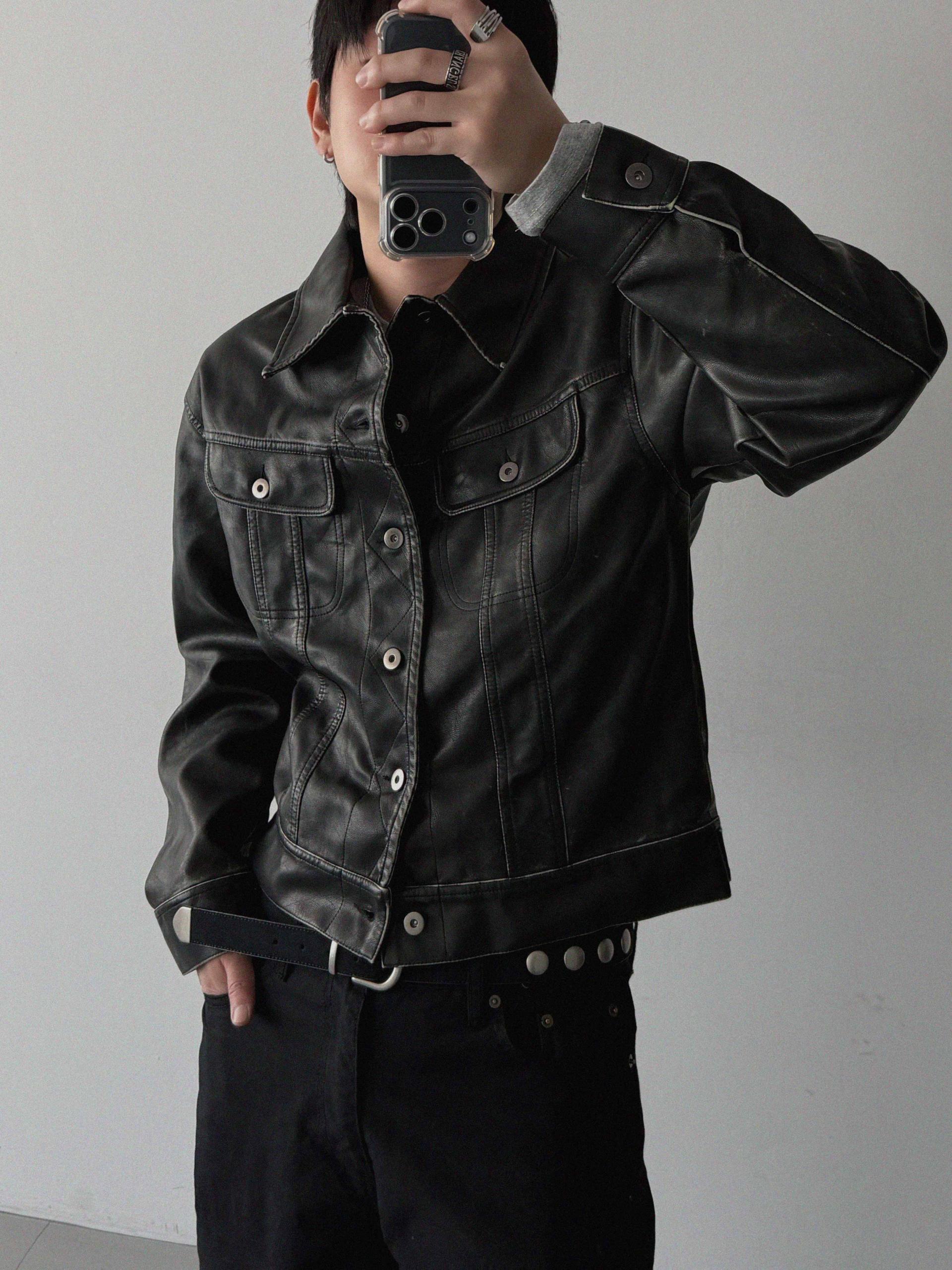 Rex leather trucker crop jacket