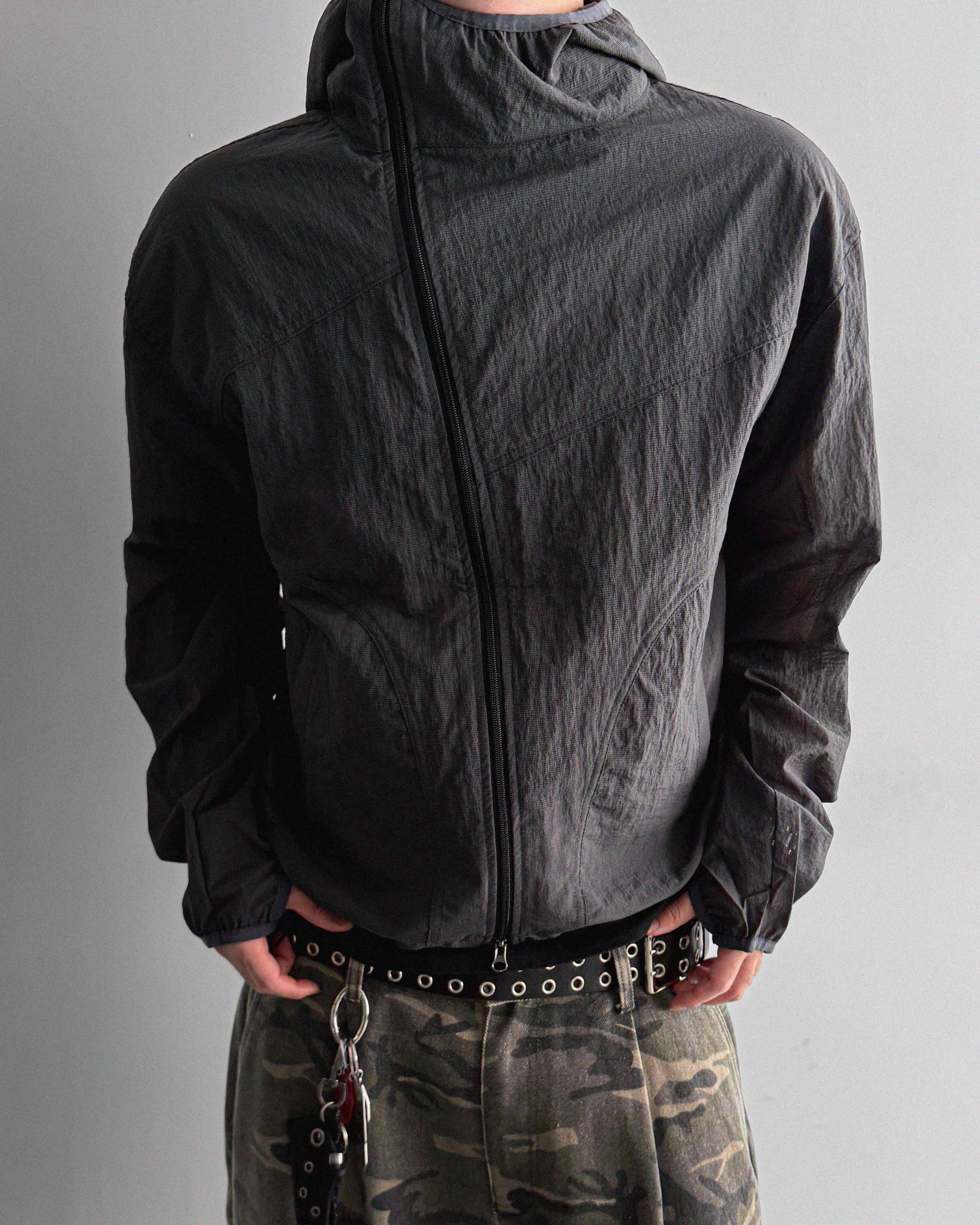 Summer diagonal zipper hood jacket