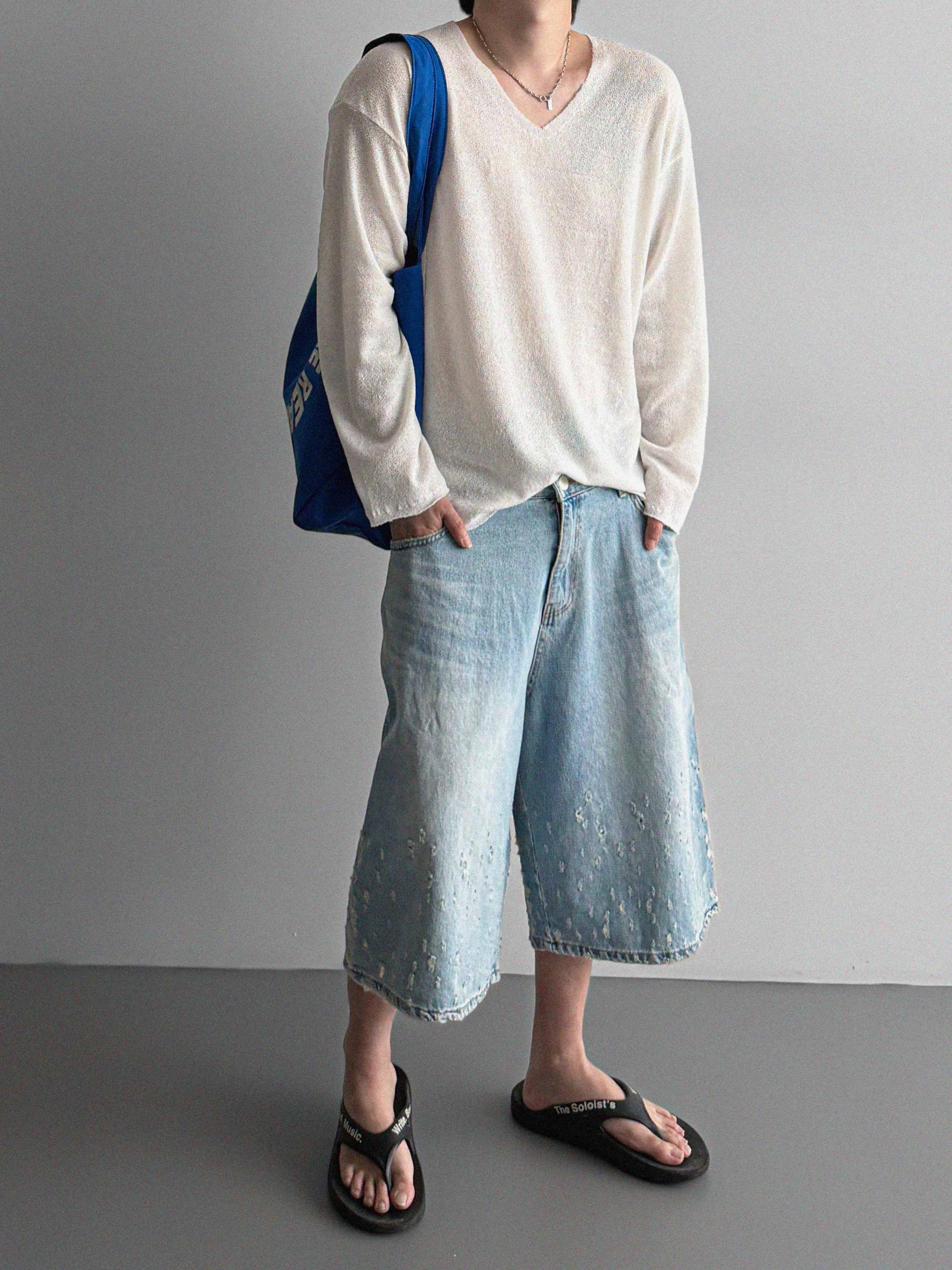 Bullet denim bermuda pants