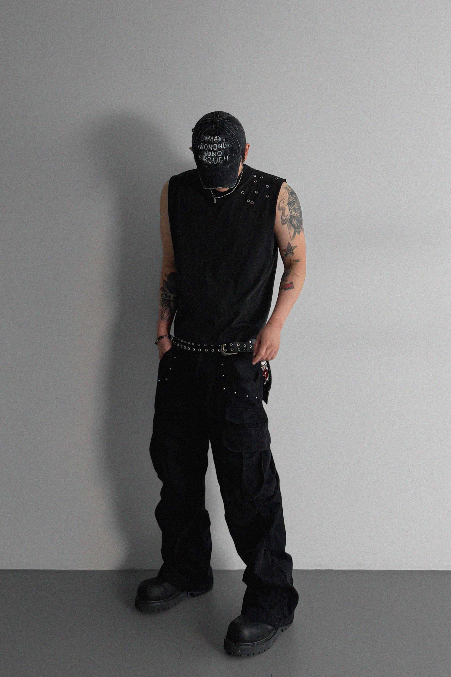 Dying stud cargo flared pants