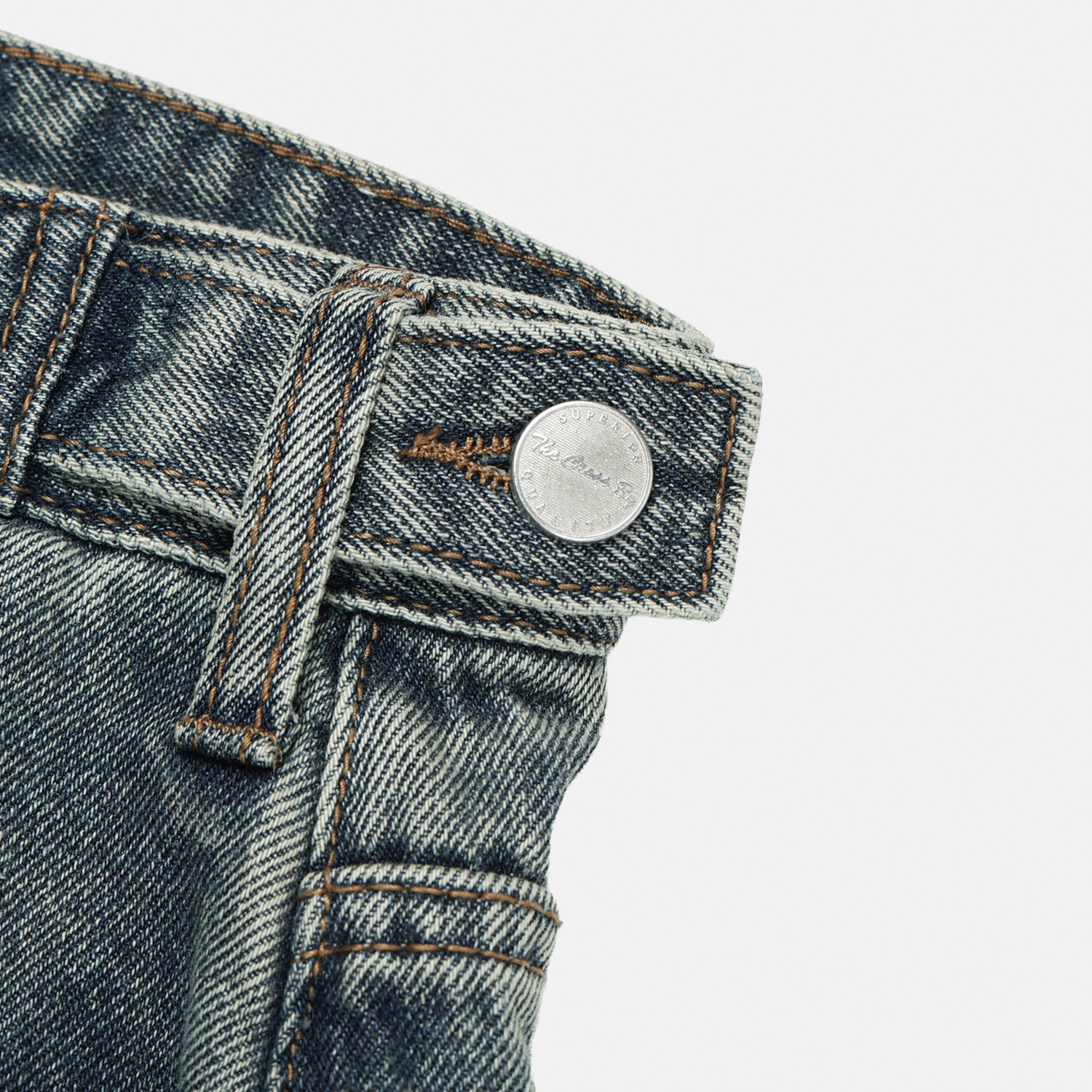 Star lettering curved denim pants