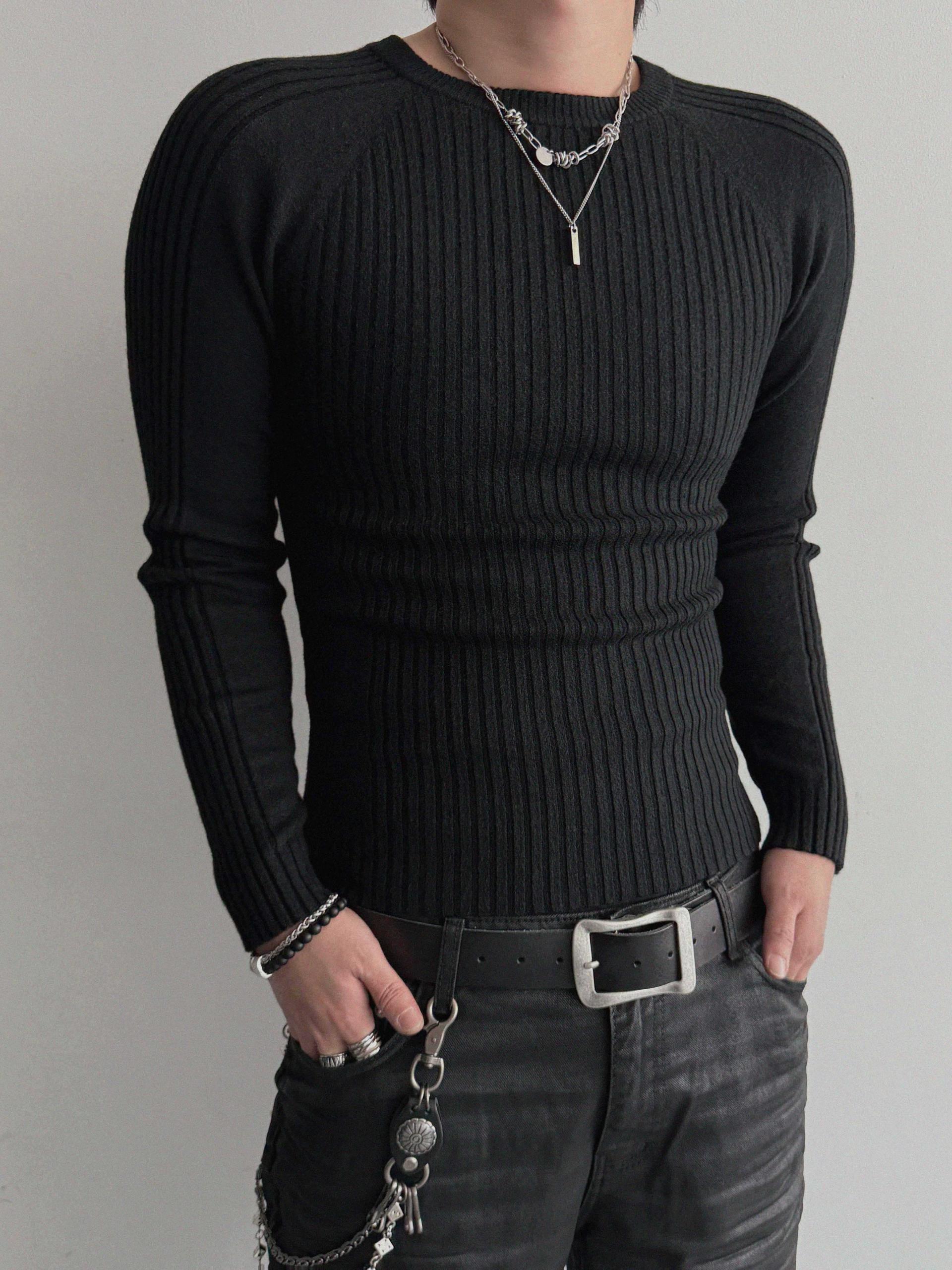 Irregular ribbed raglan muscle knit