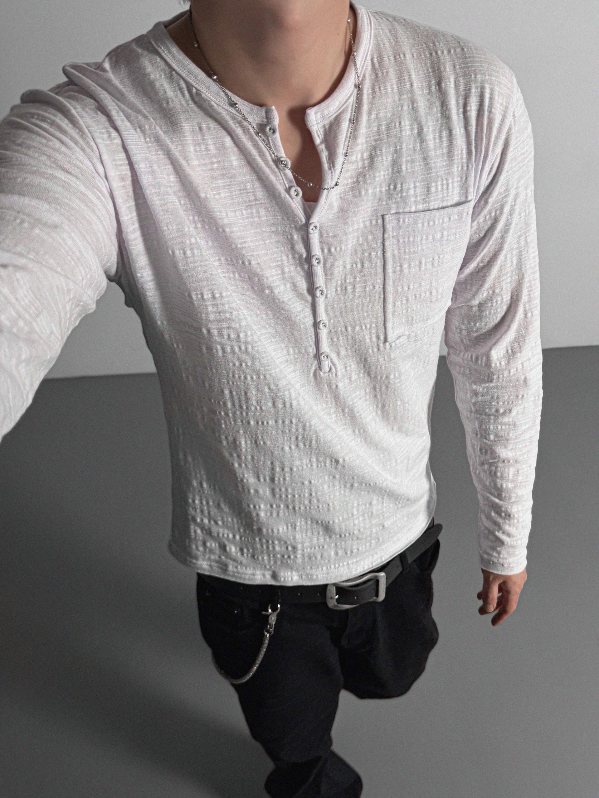 Button slub henley neck slim t