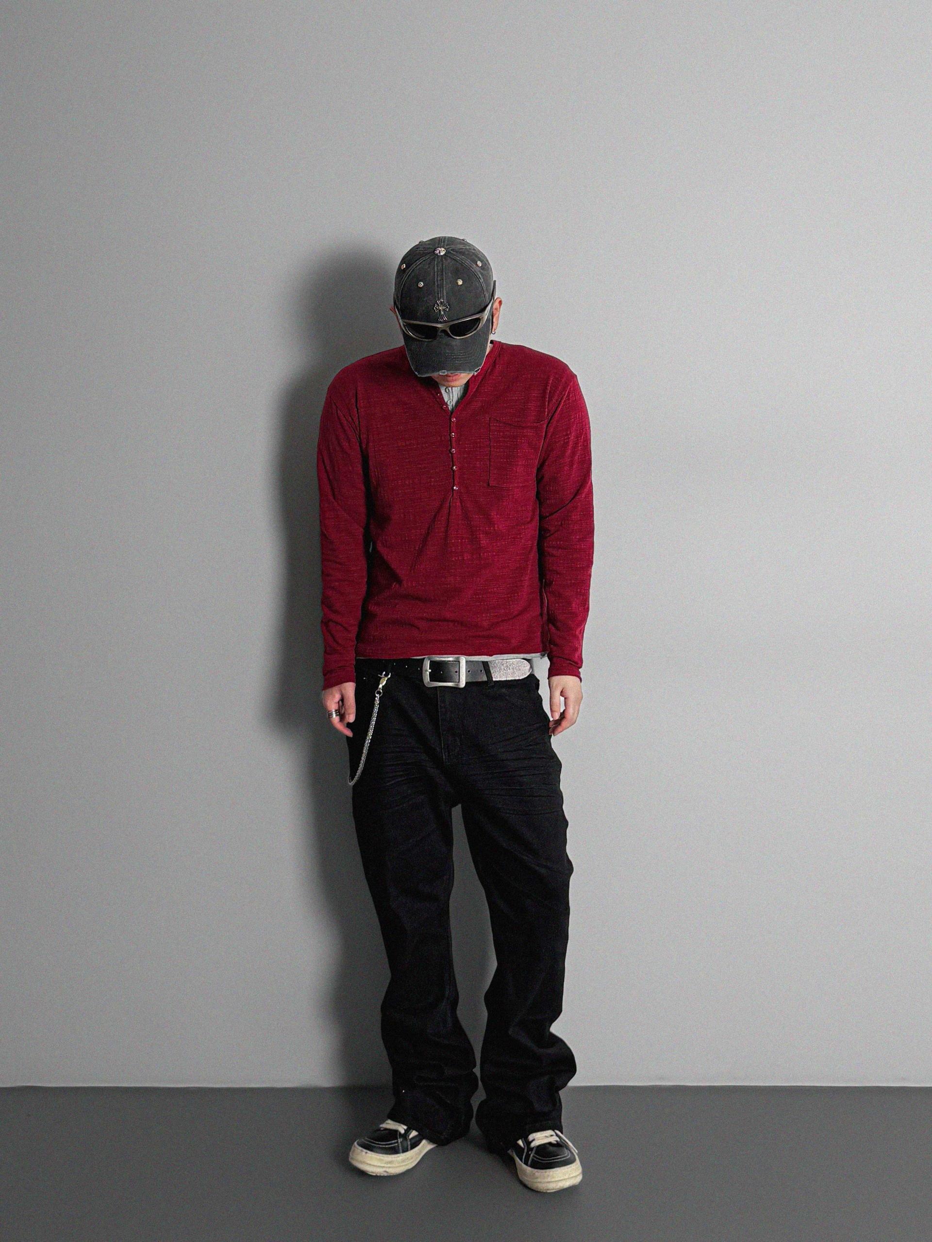 Button slub henley neck slim t