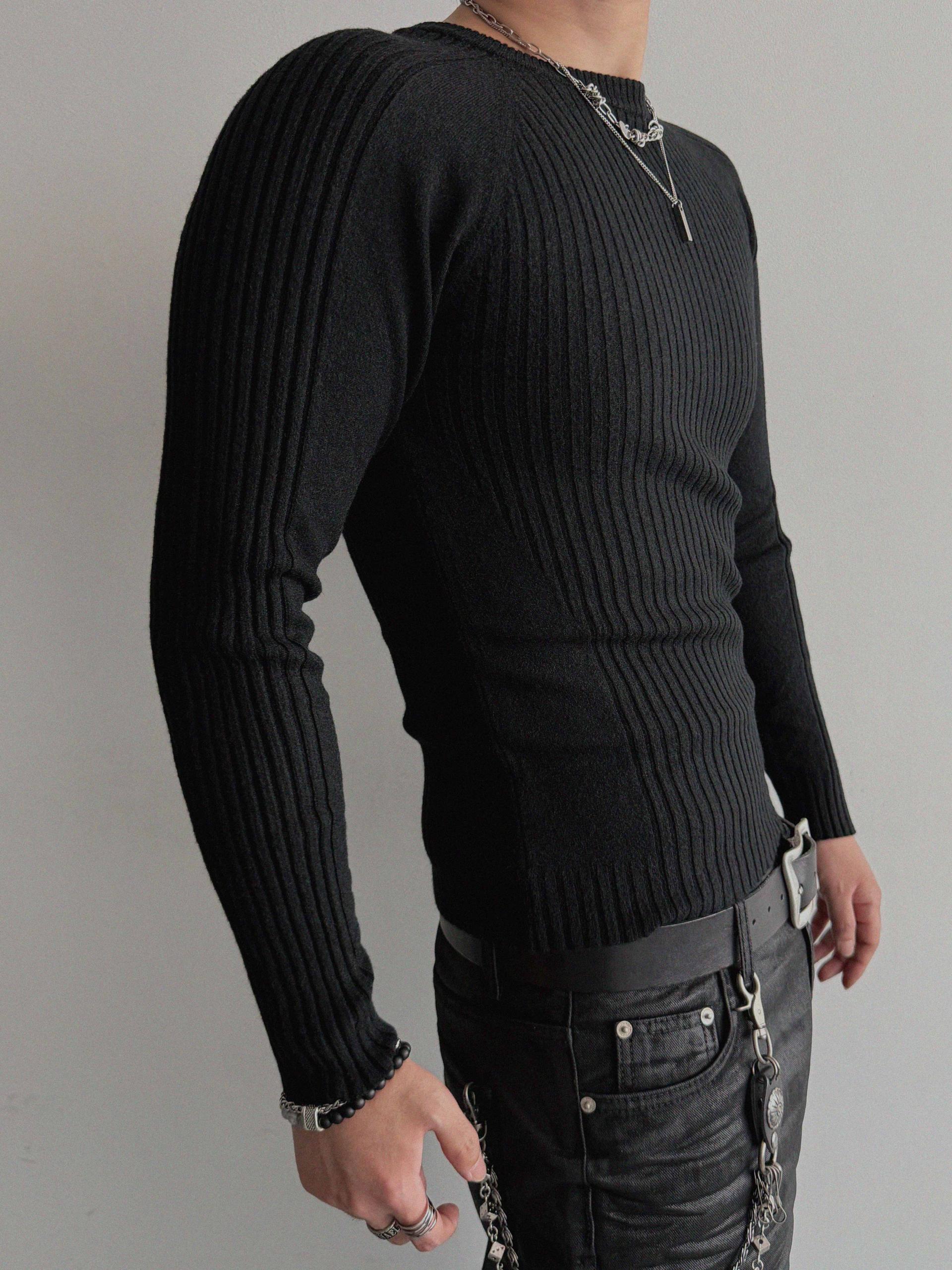 Irregular ribbed raglan muscle knit