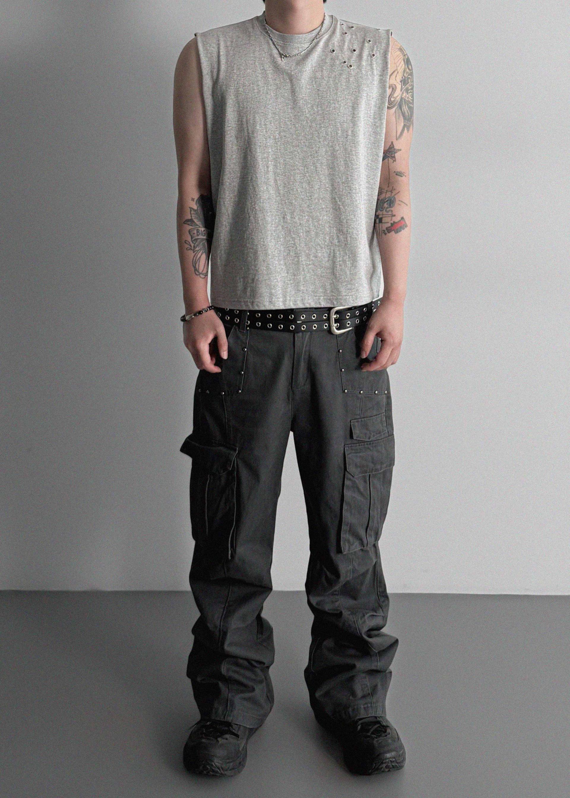 Dying stud cargo flared pants