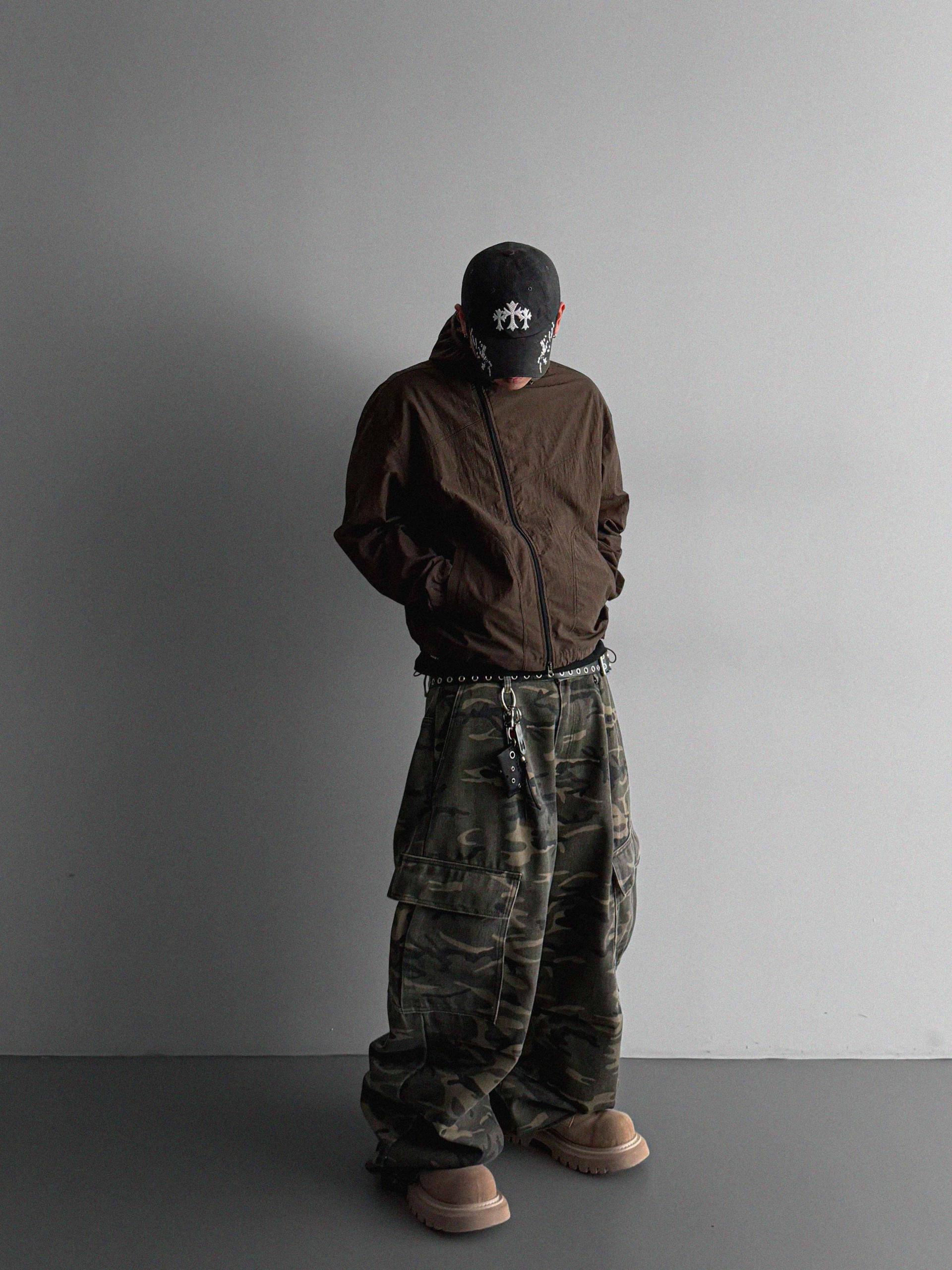 Summer diagonal zipper hood jacket