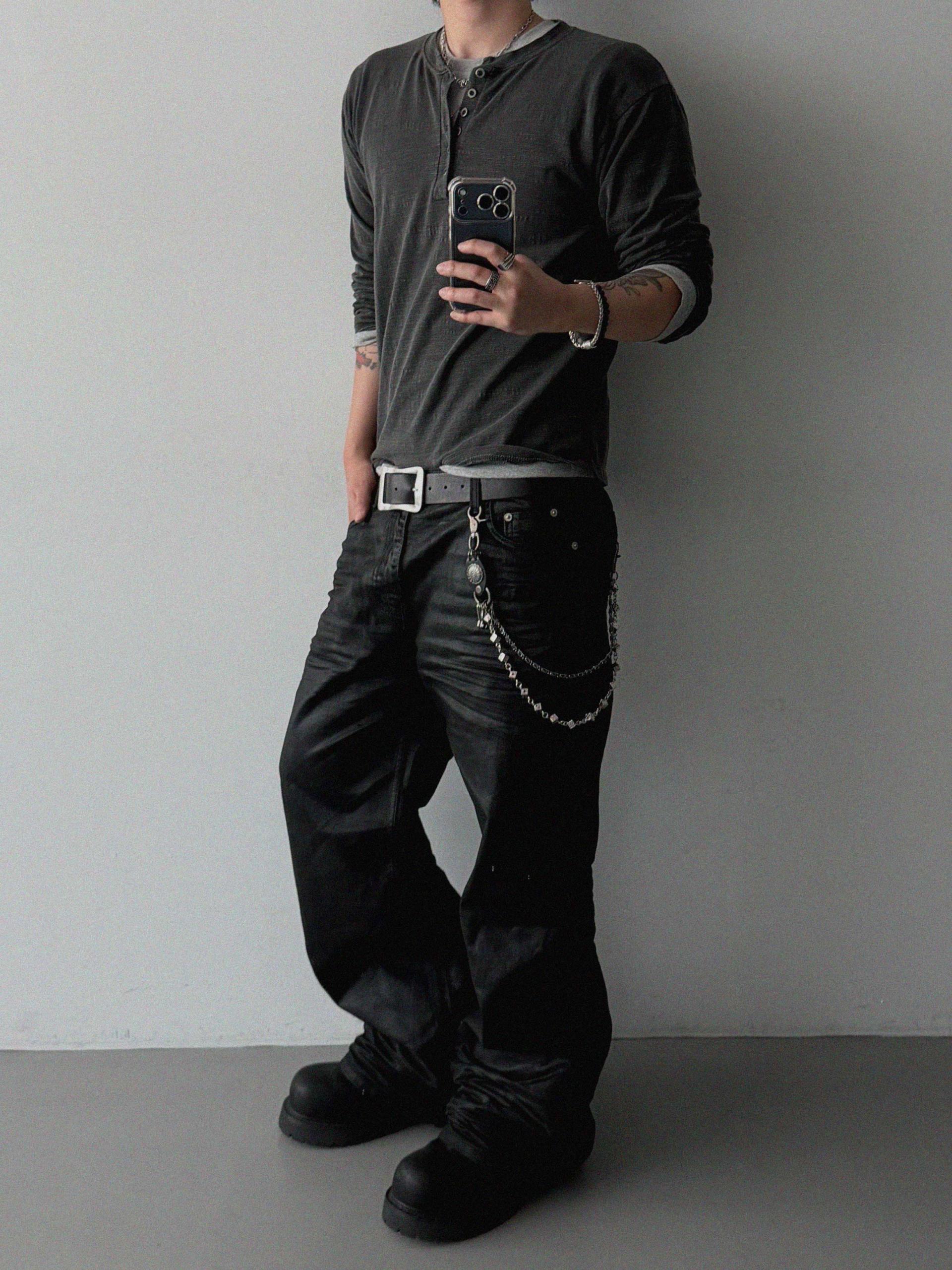 Embo coated semi flare pants
