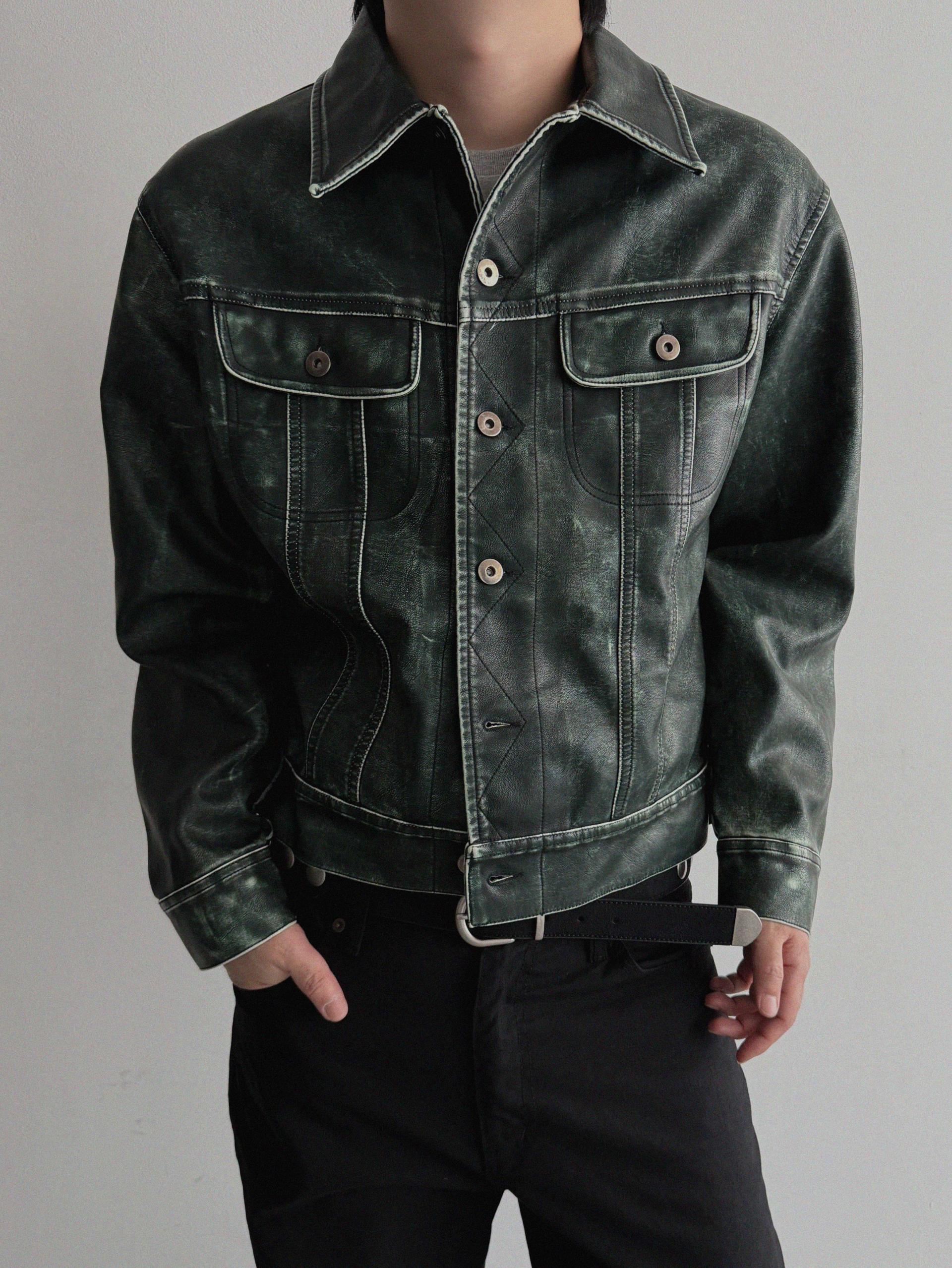 Rex leather trucker crop jacket