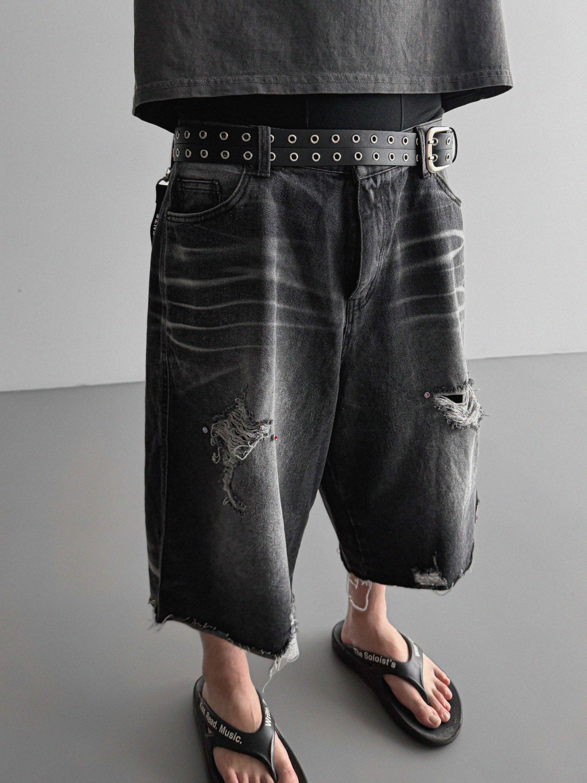 Cubic vintage denim bermuda pants