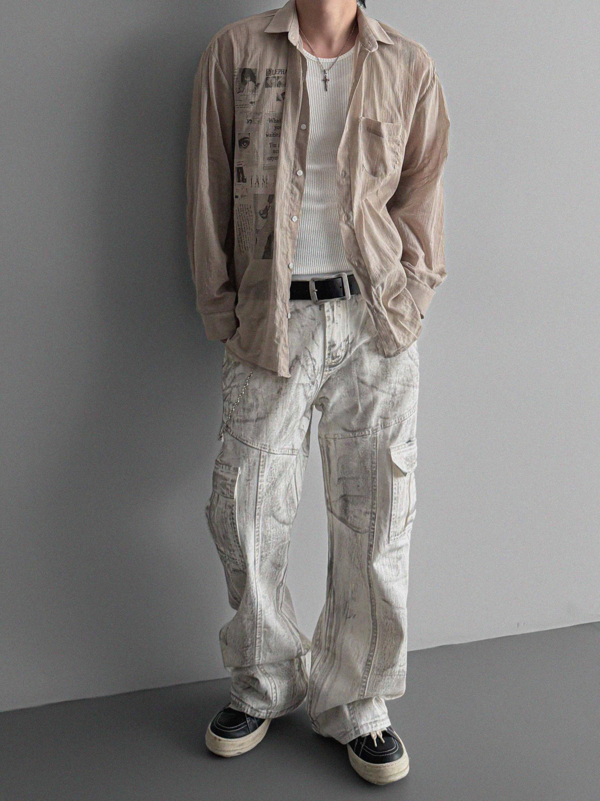 Peril dirty white denim cargo pants