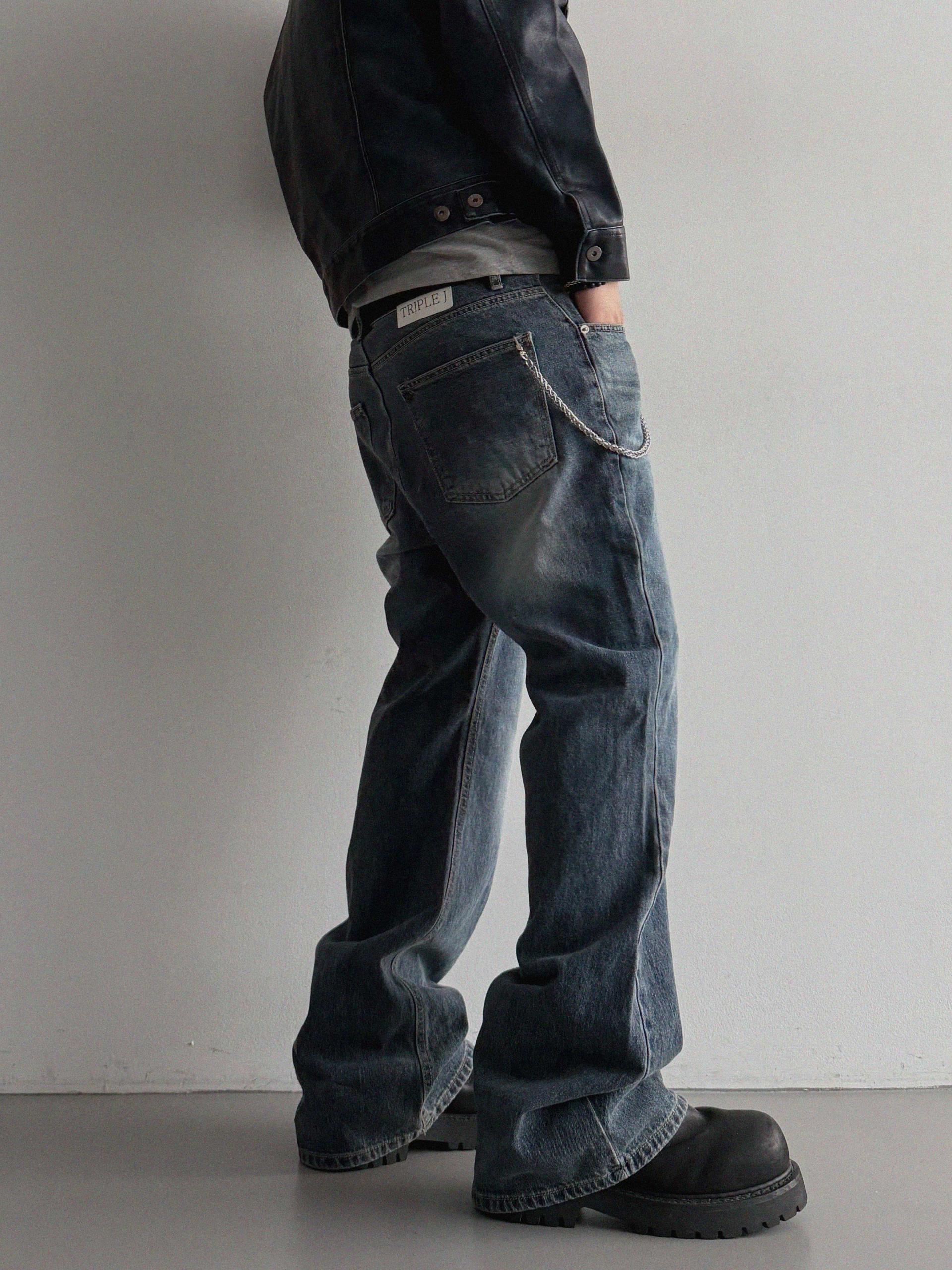 Deep brush flare denim pants