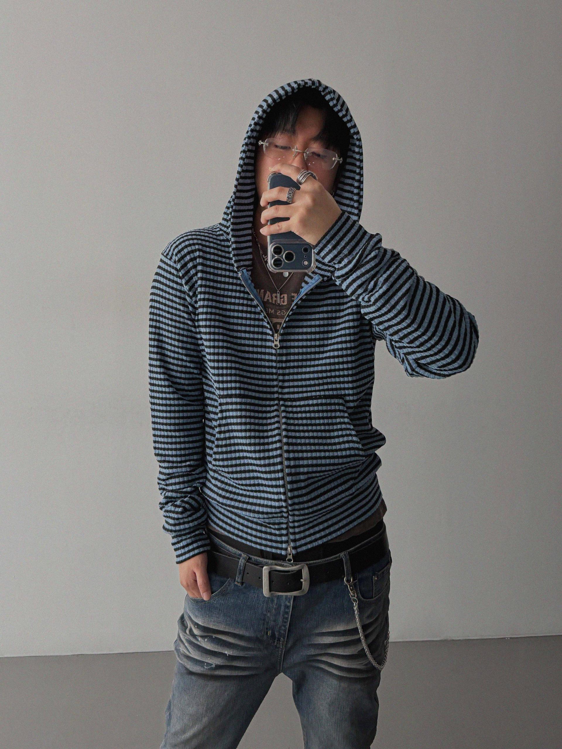 Jenny stripe crop hood zip-up