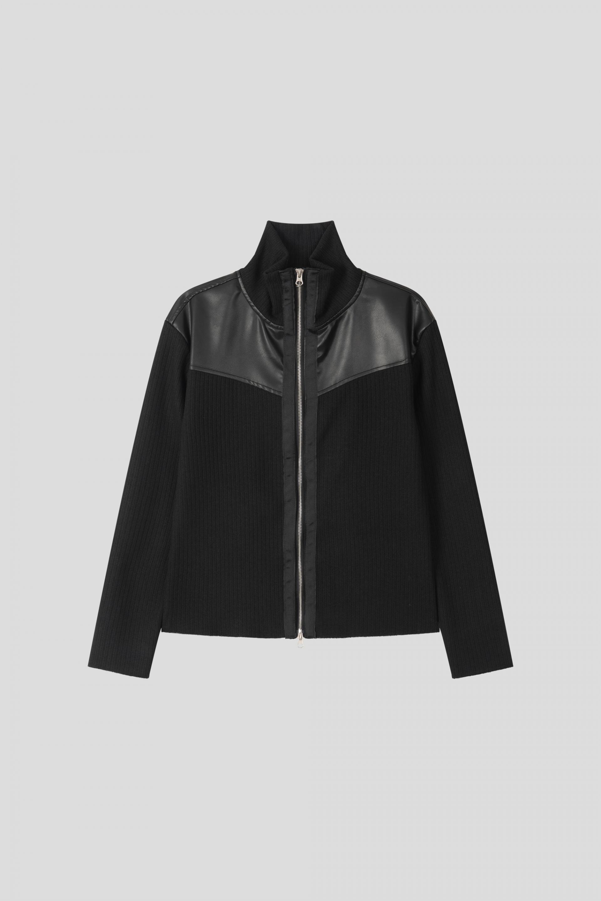 Shadow leather panel knit zip-up