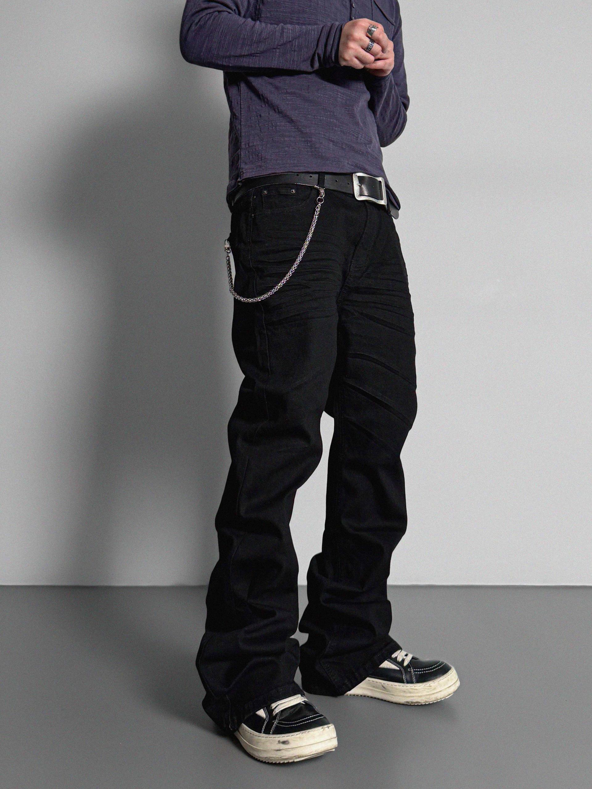 Dark embo sagging flare black jeans
