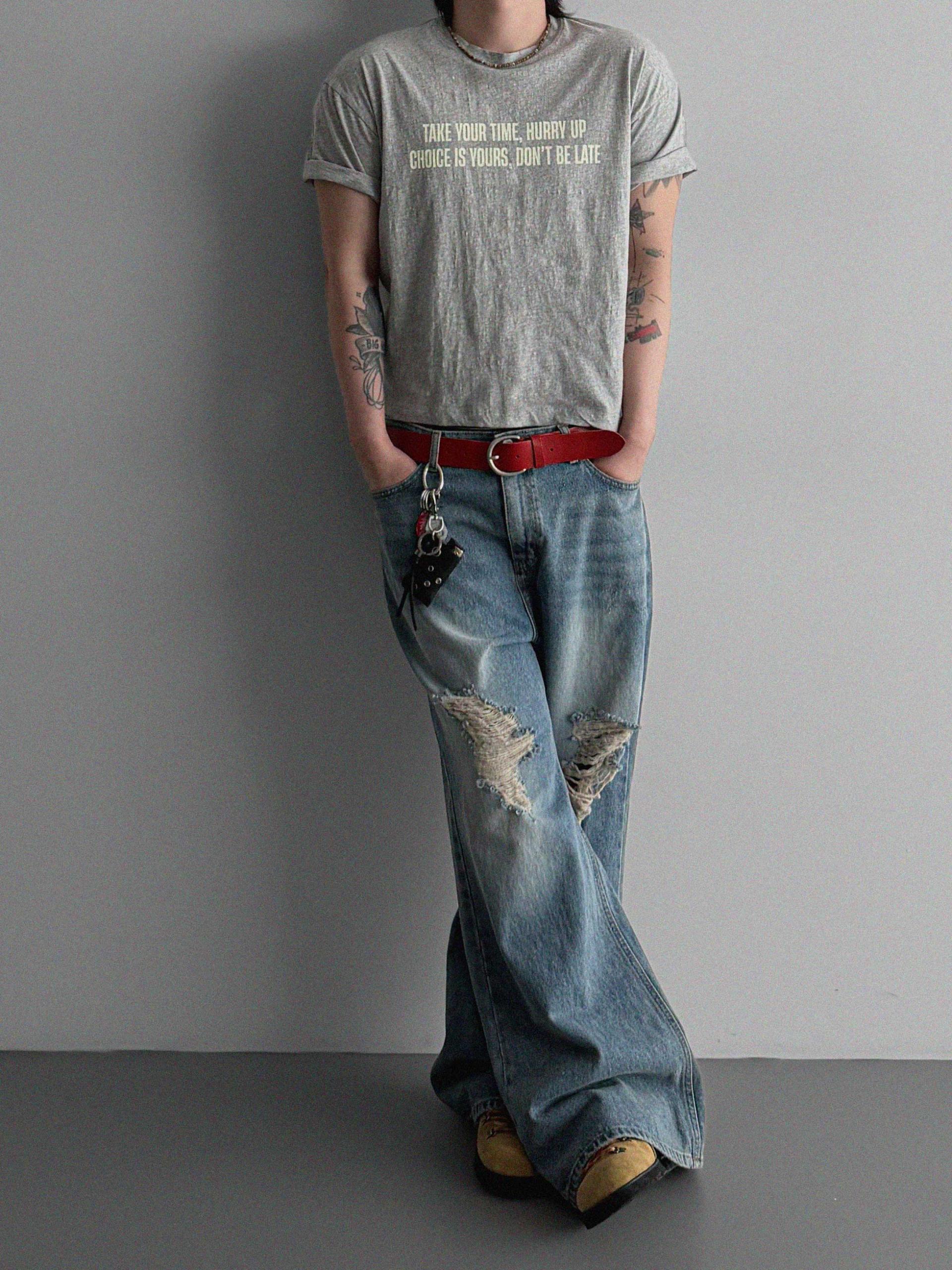 Destroyed flare denim pants