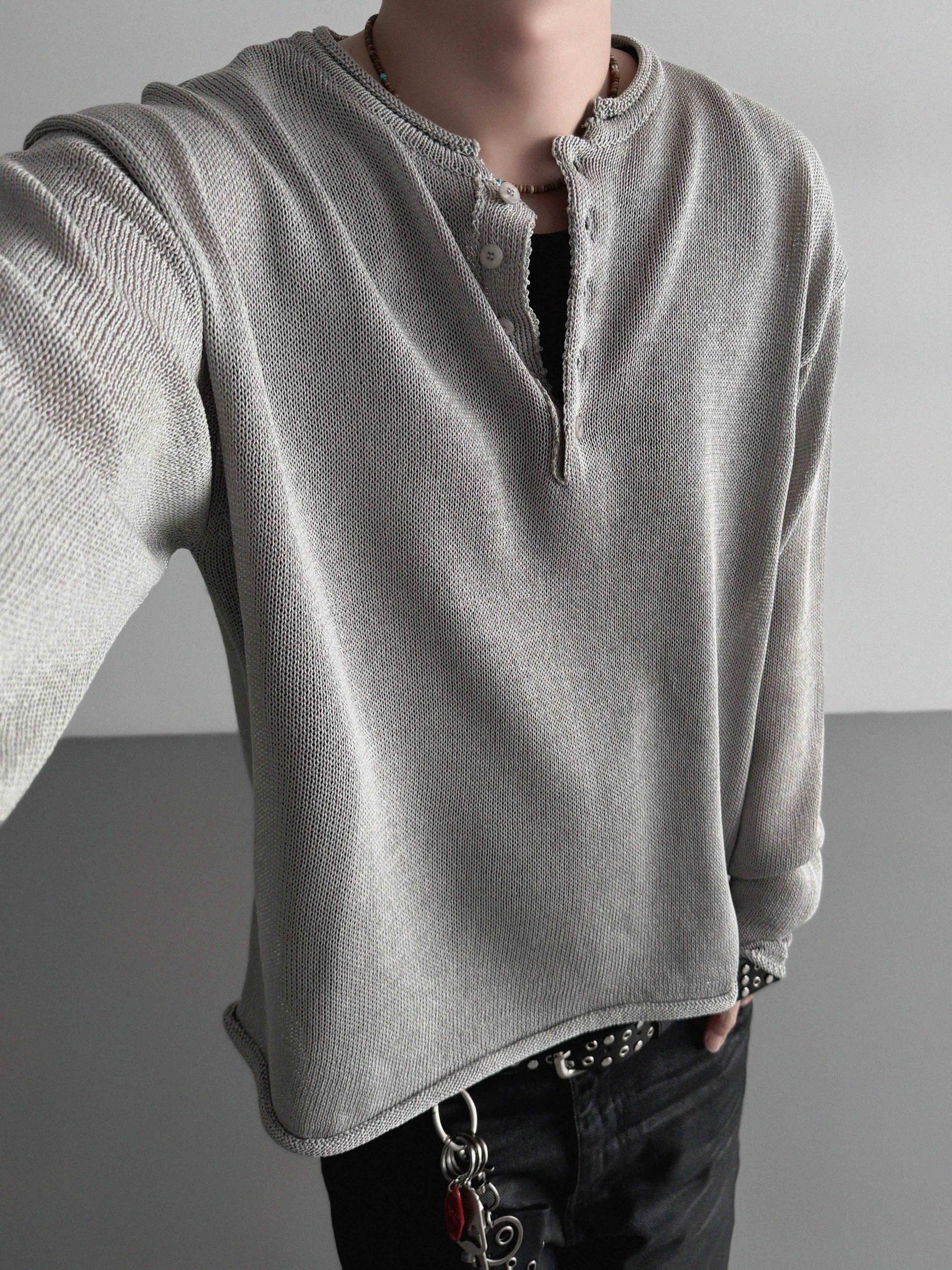 Summer henley neck see-through knit