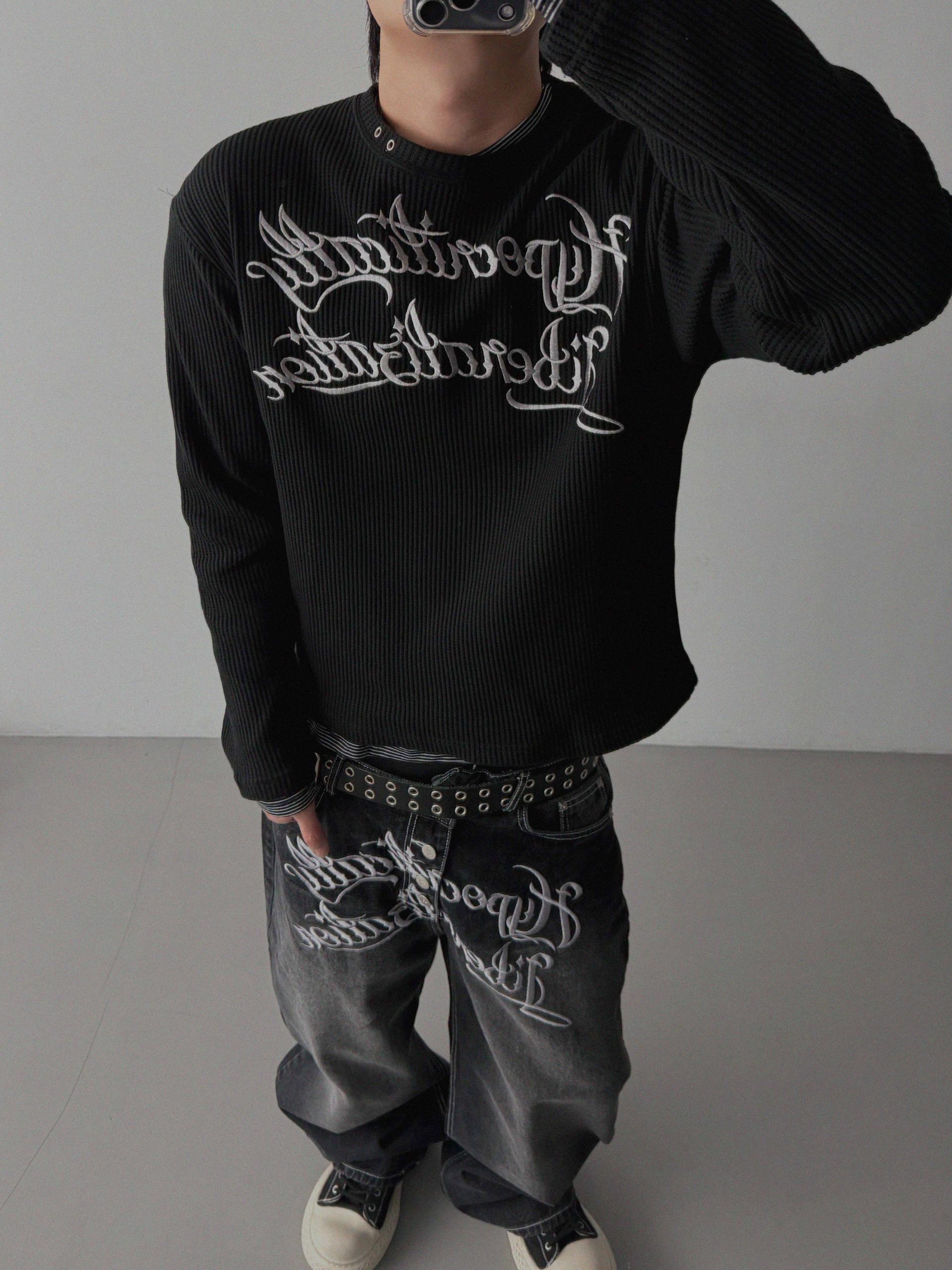 Libera embroidered waffle crop t