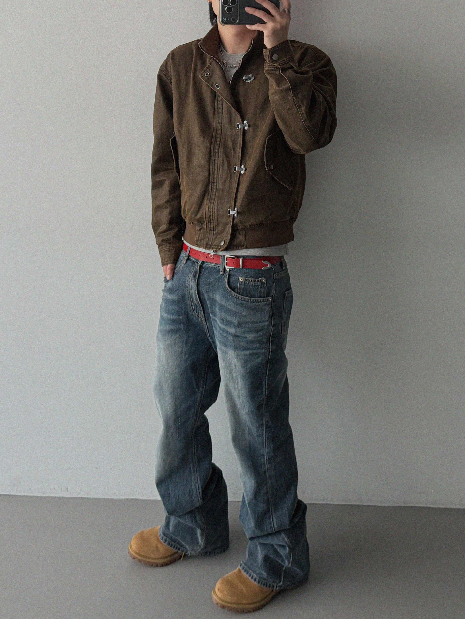 Deep brush flare denim pants