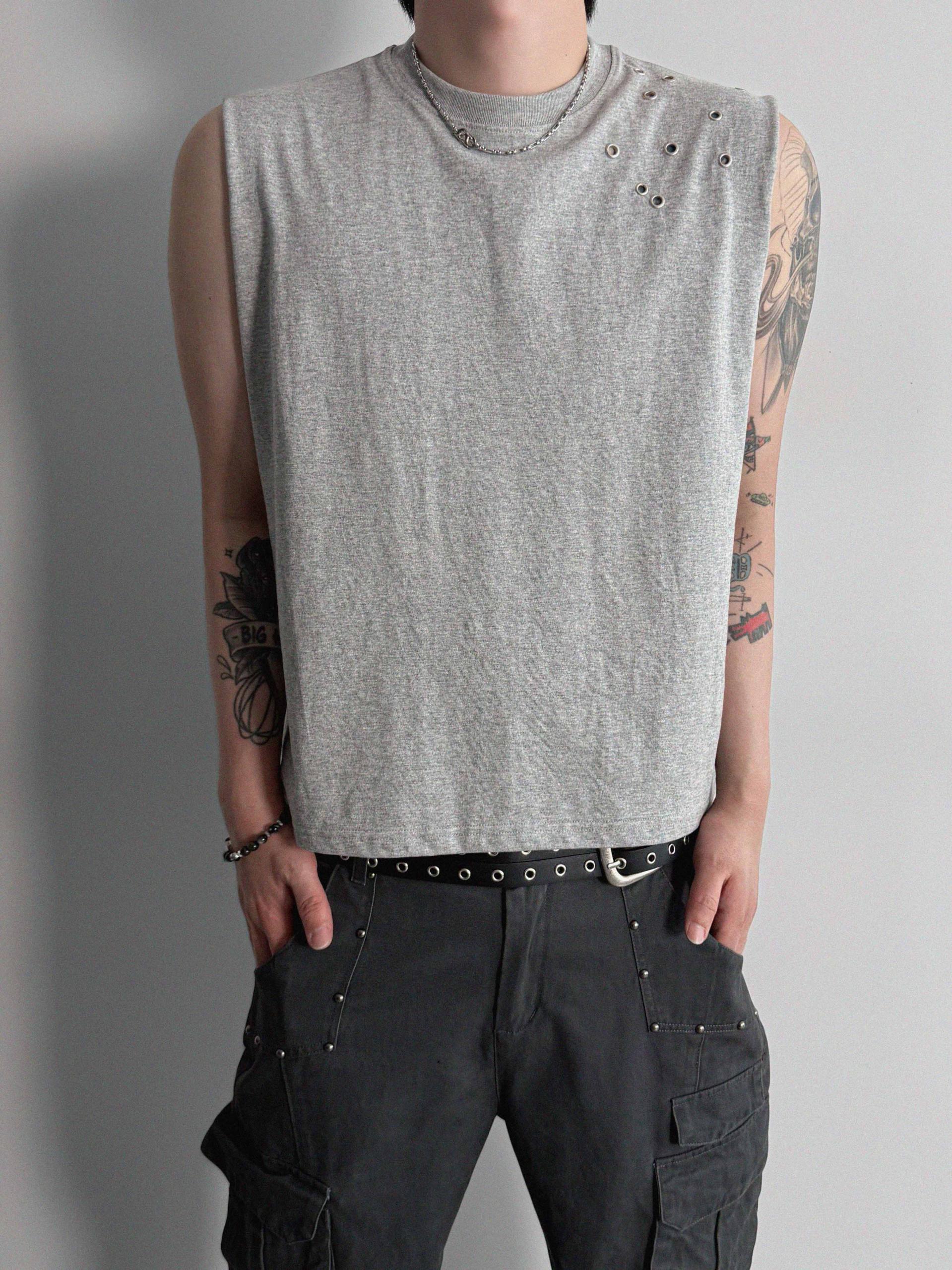 Eyelet shoulder crop sleeveless