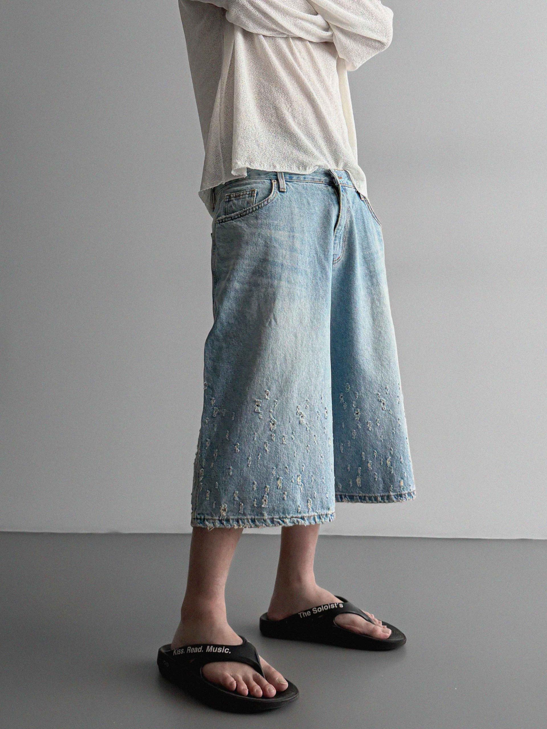 Bullet denim bermuda pants