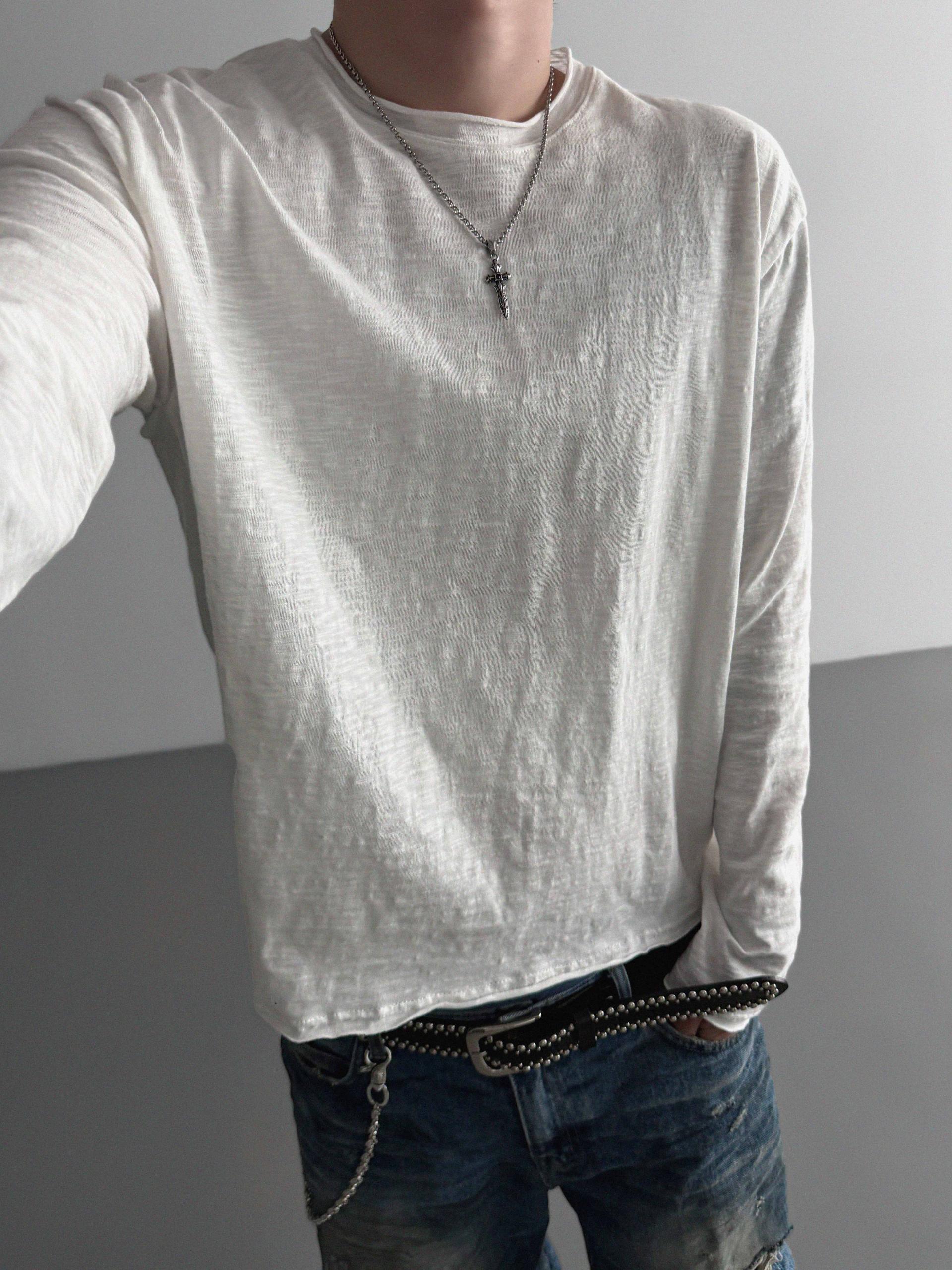 Slub cuting crop long sleeve t