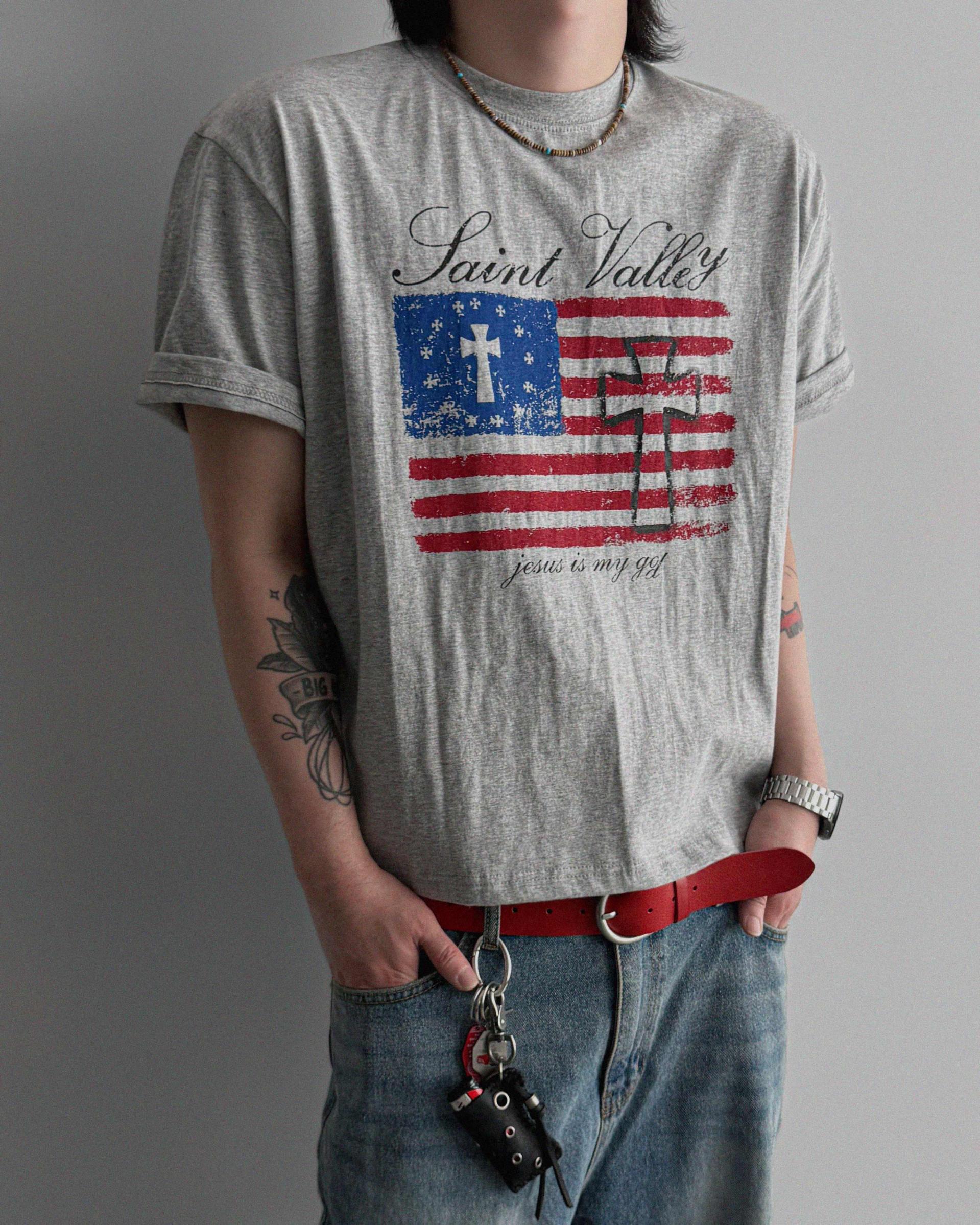 Cross and Stripes crop half t