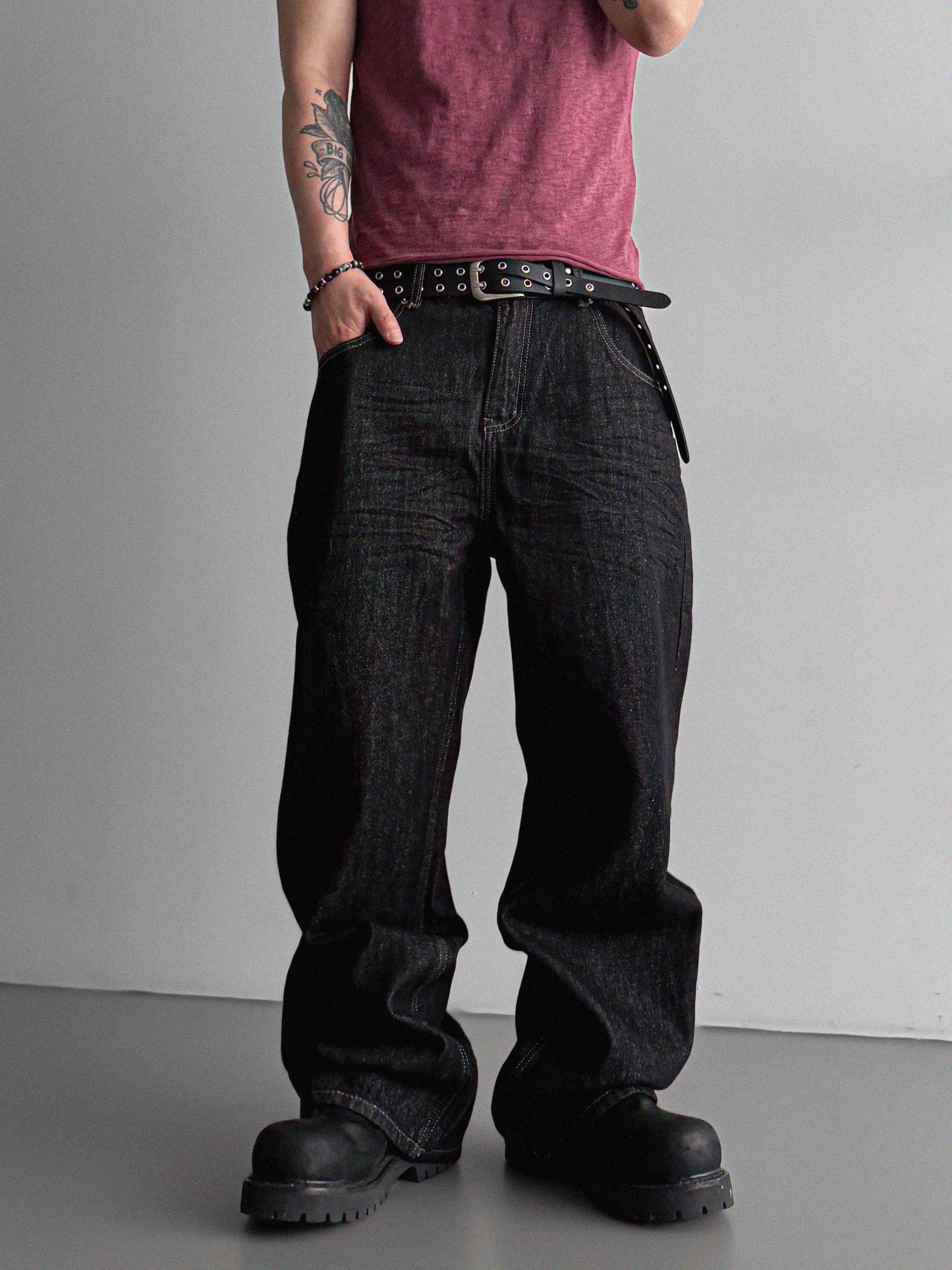 Embossed non-faded denim pants