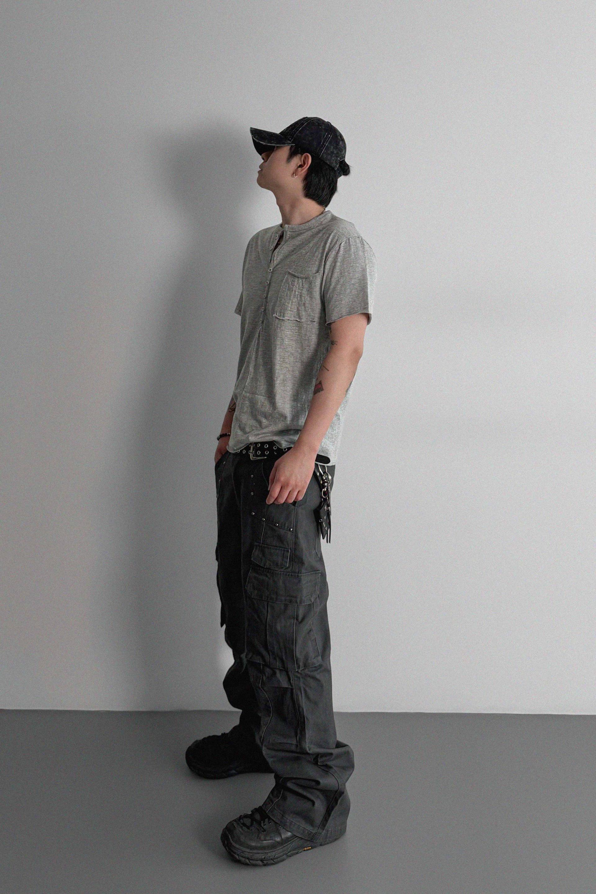 Dying stud cargo flared pants