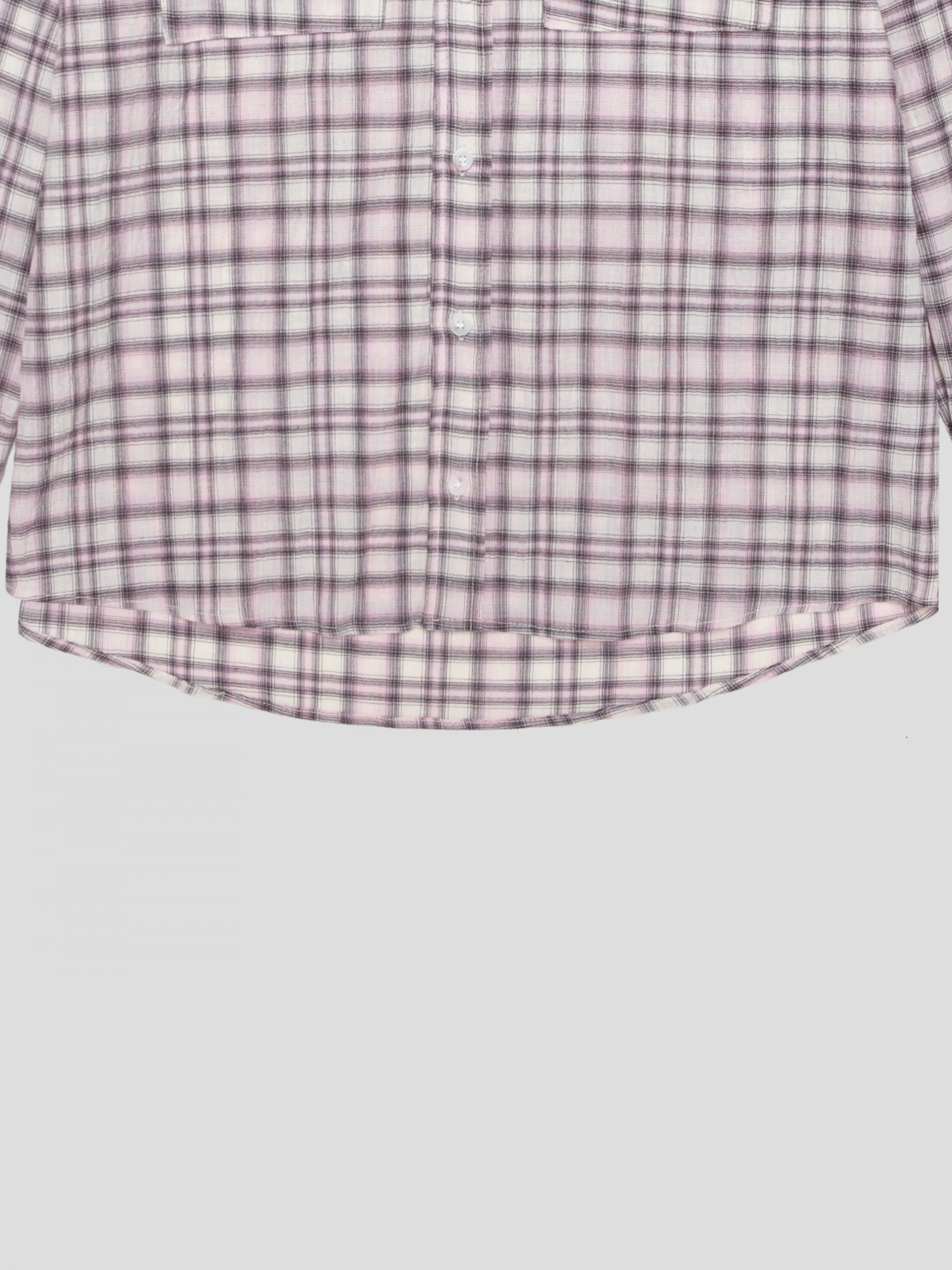 Linen two pocket crop check shirt