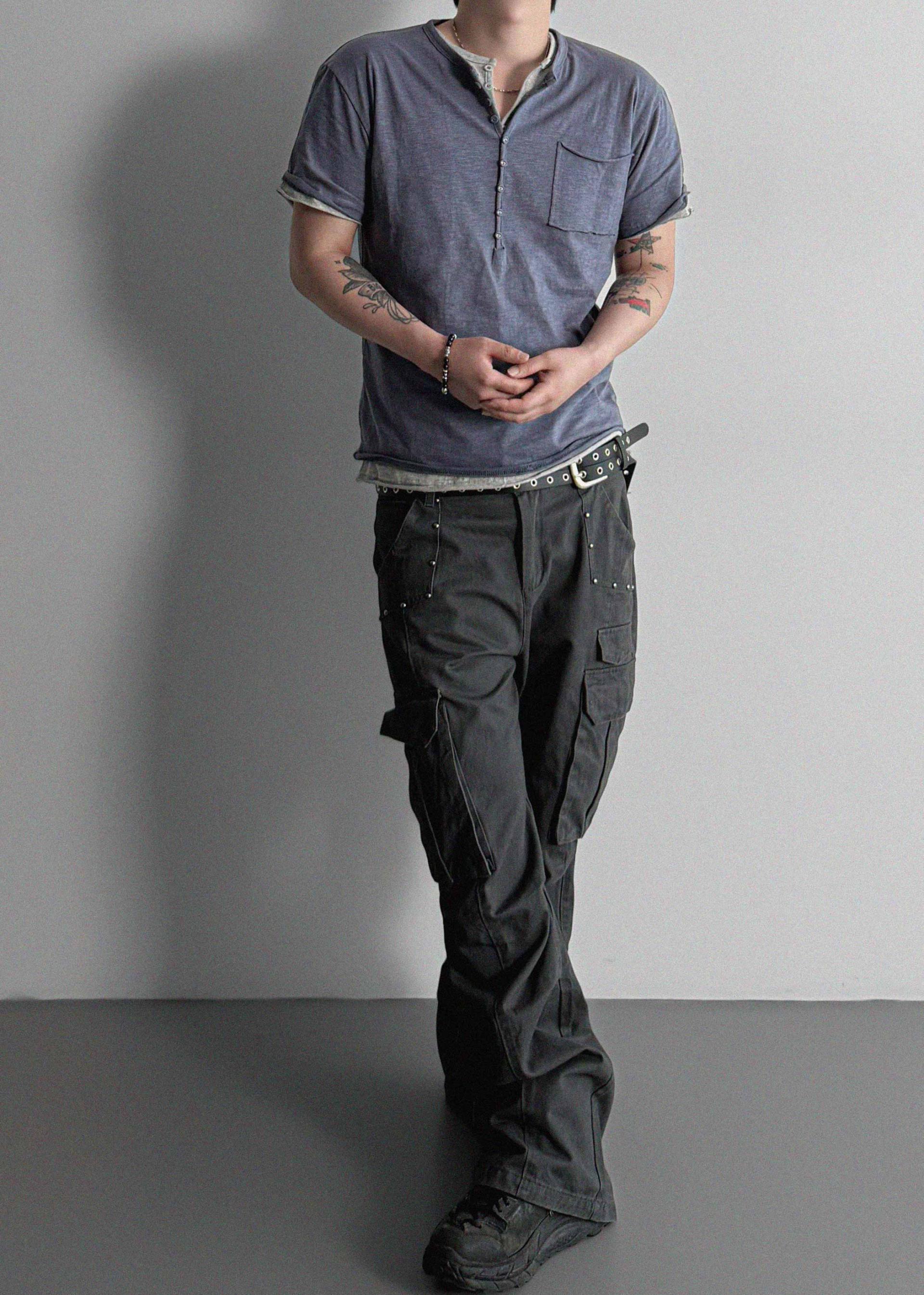 Dying stud cargo flared pants