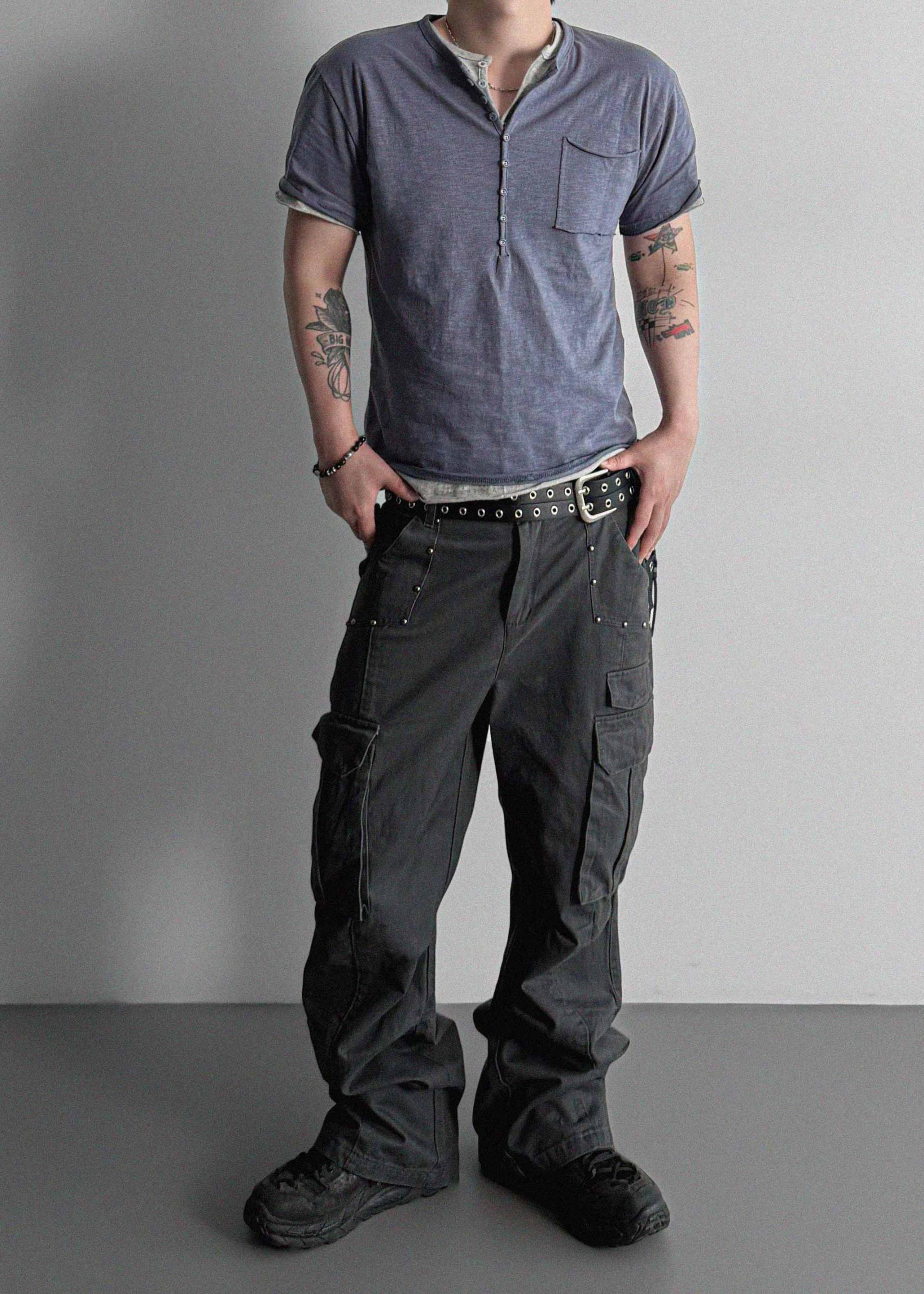 Dying stud cargo flared pants
