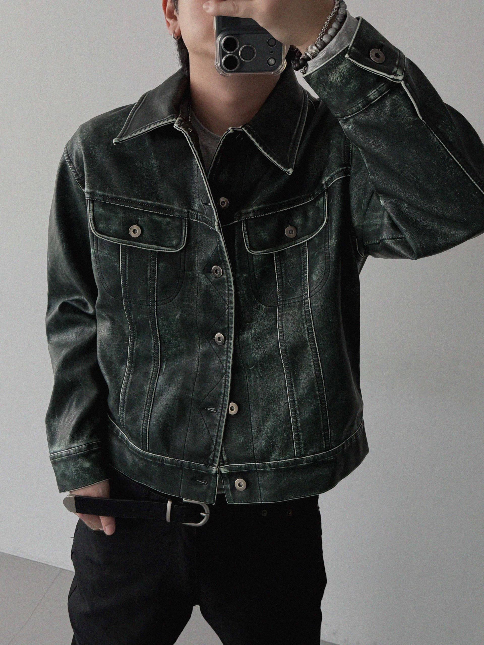 Rex leather trucker crop jacket