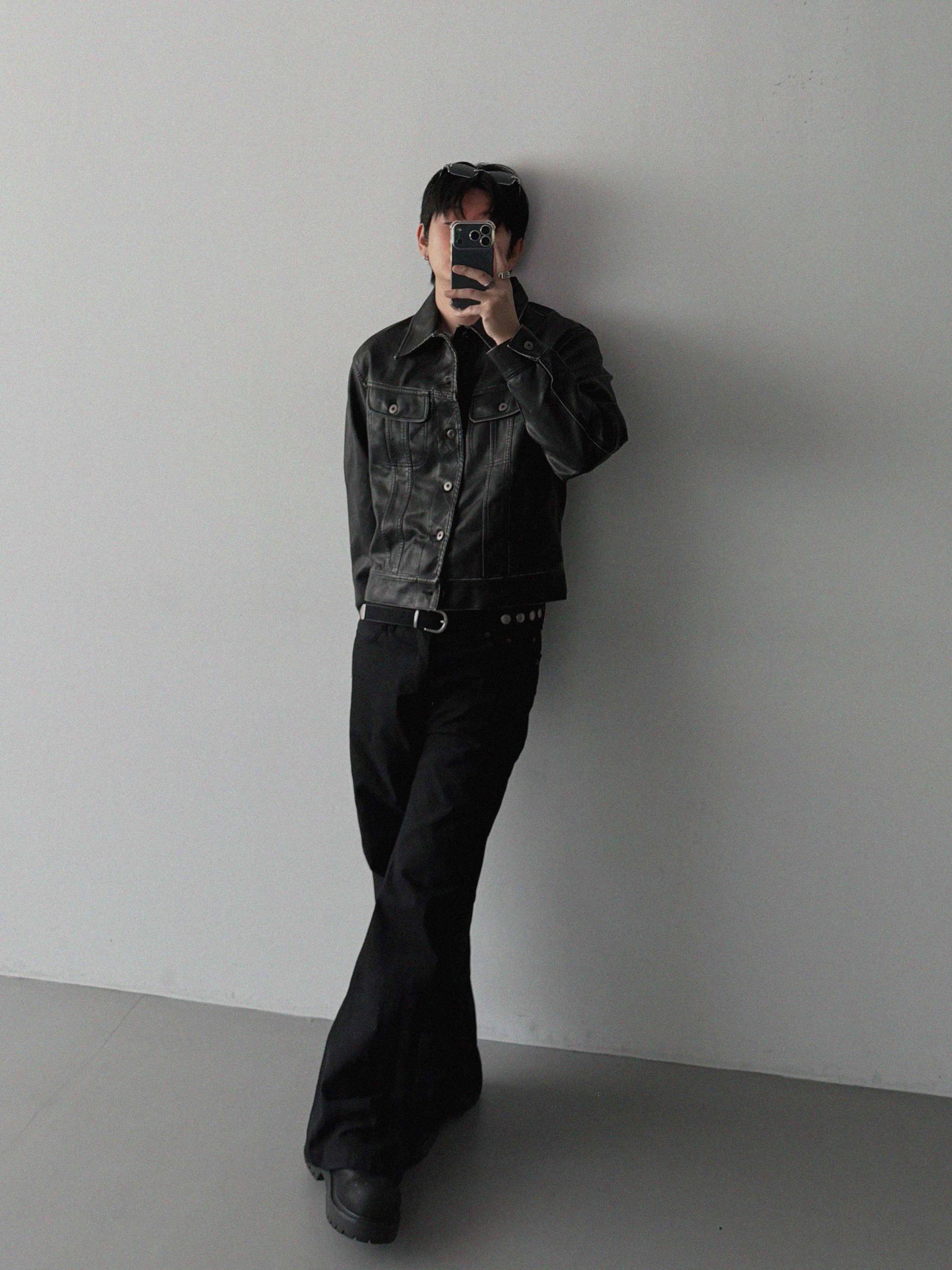 Rex leather trucker crop jacket