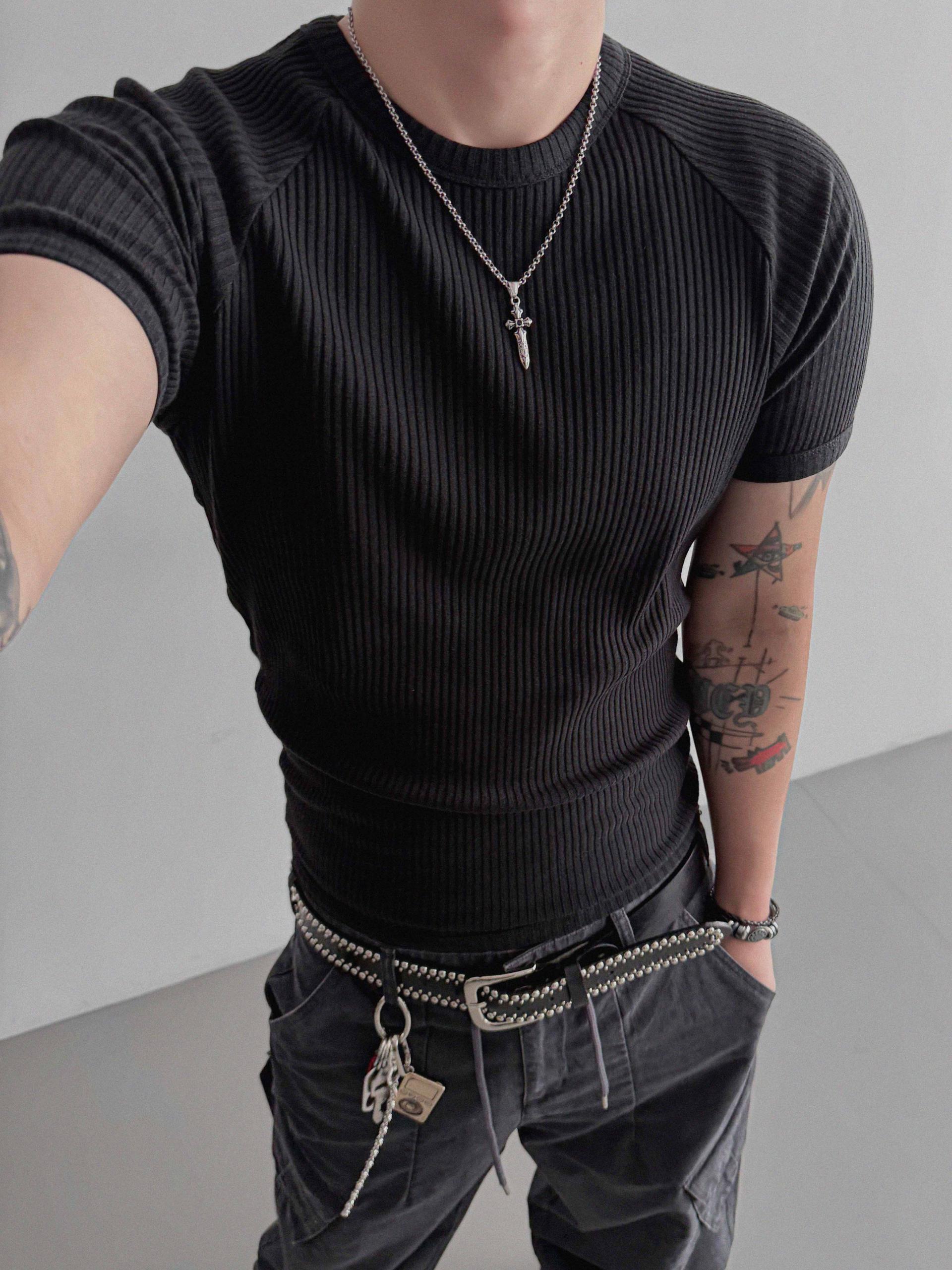 Ribbed raglan muscle half t