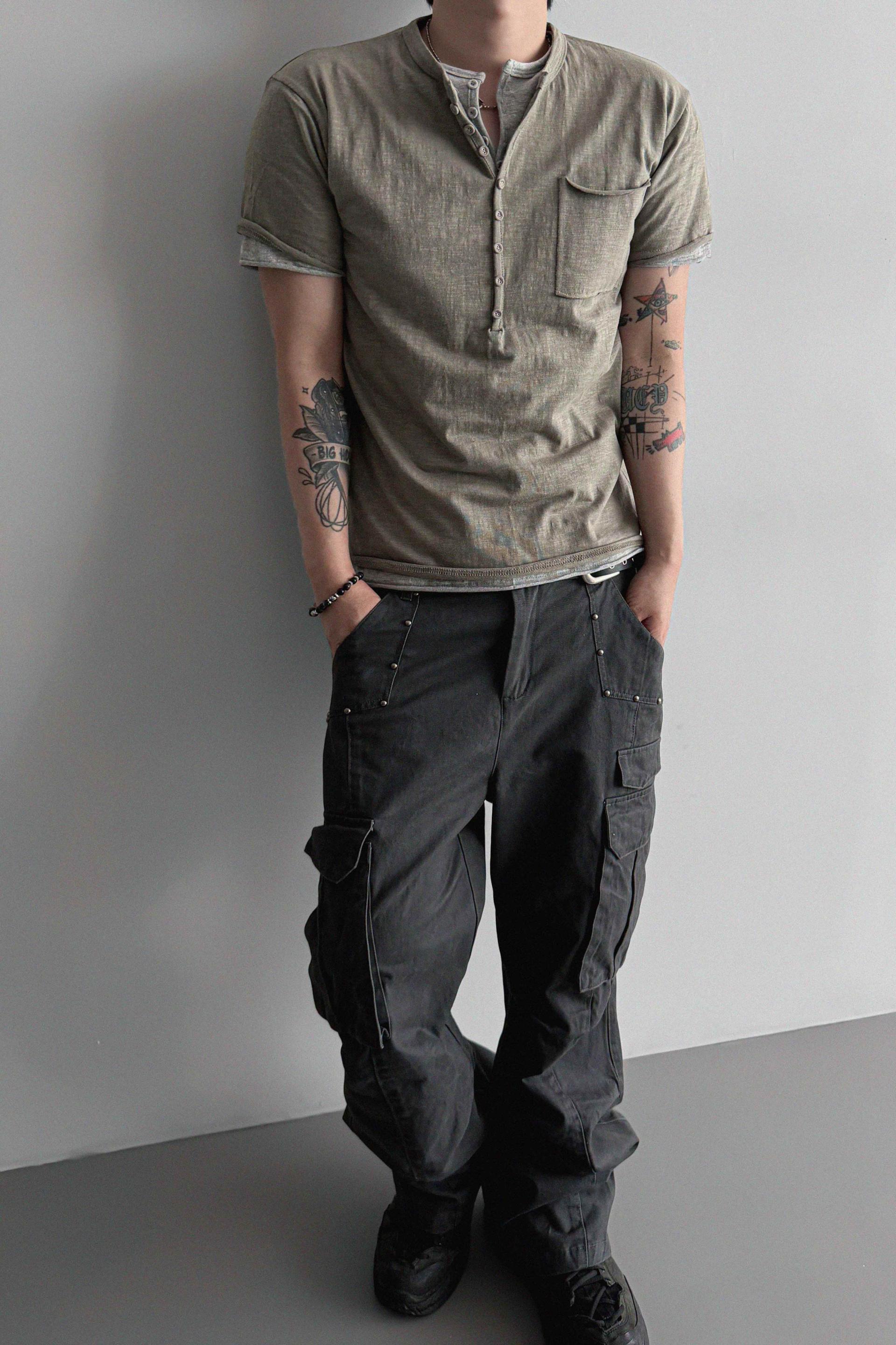 Dying stud cargo flared pants