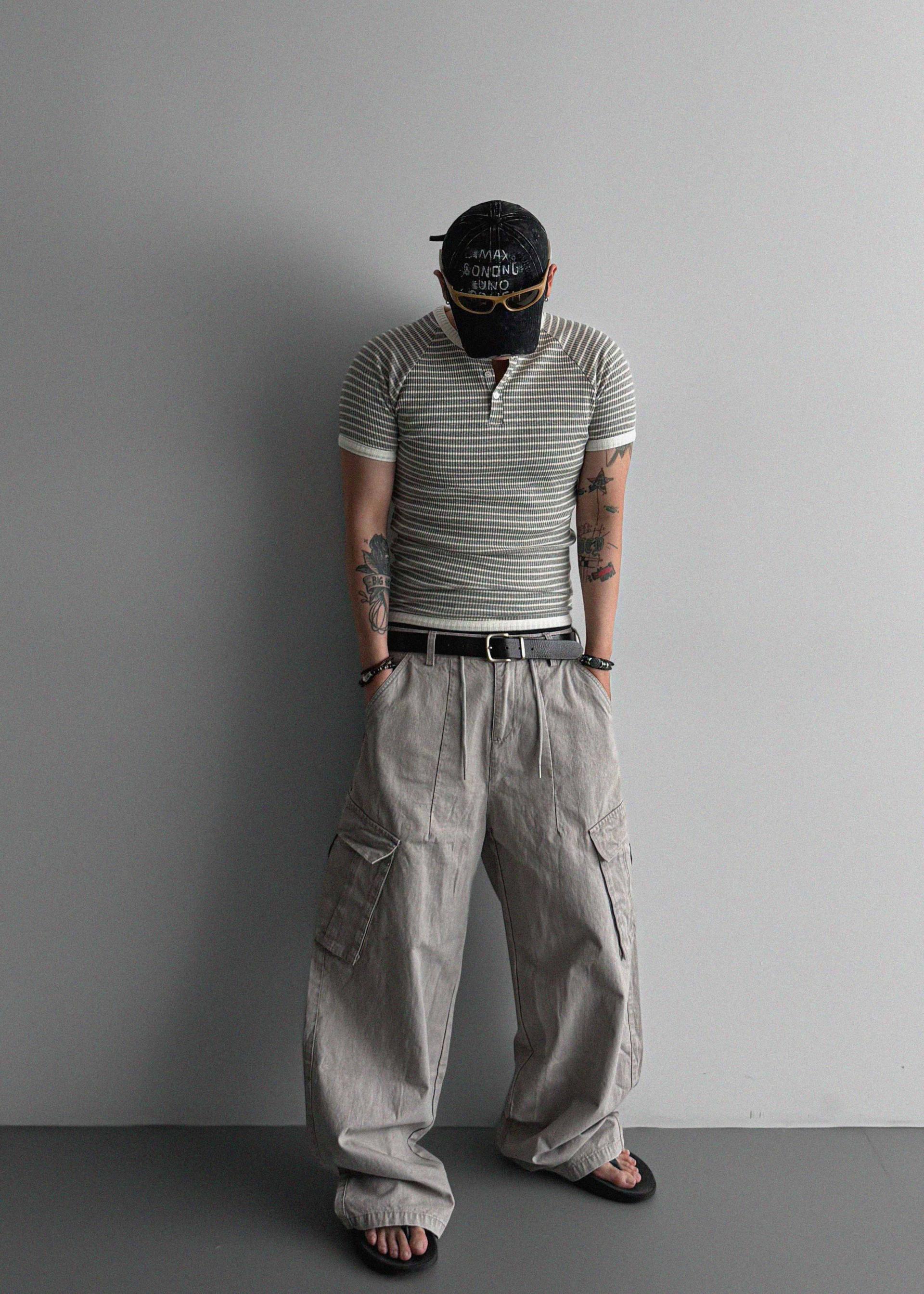 Dyed ripstop cargo curved pants