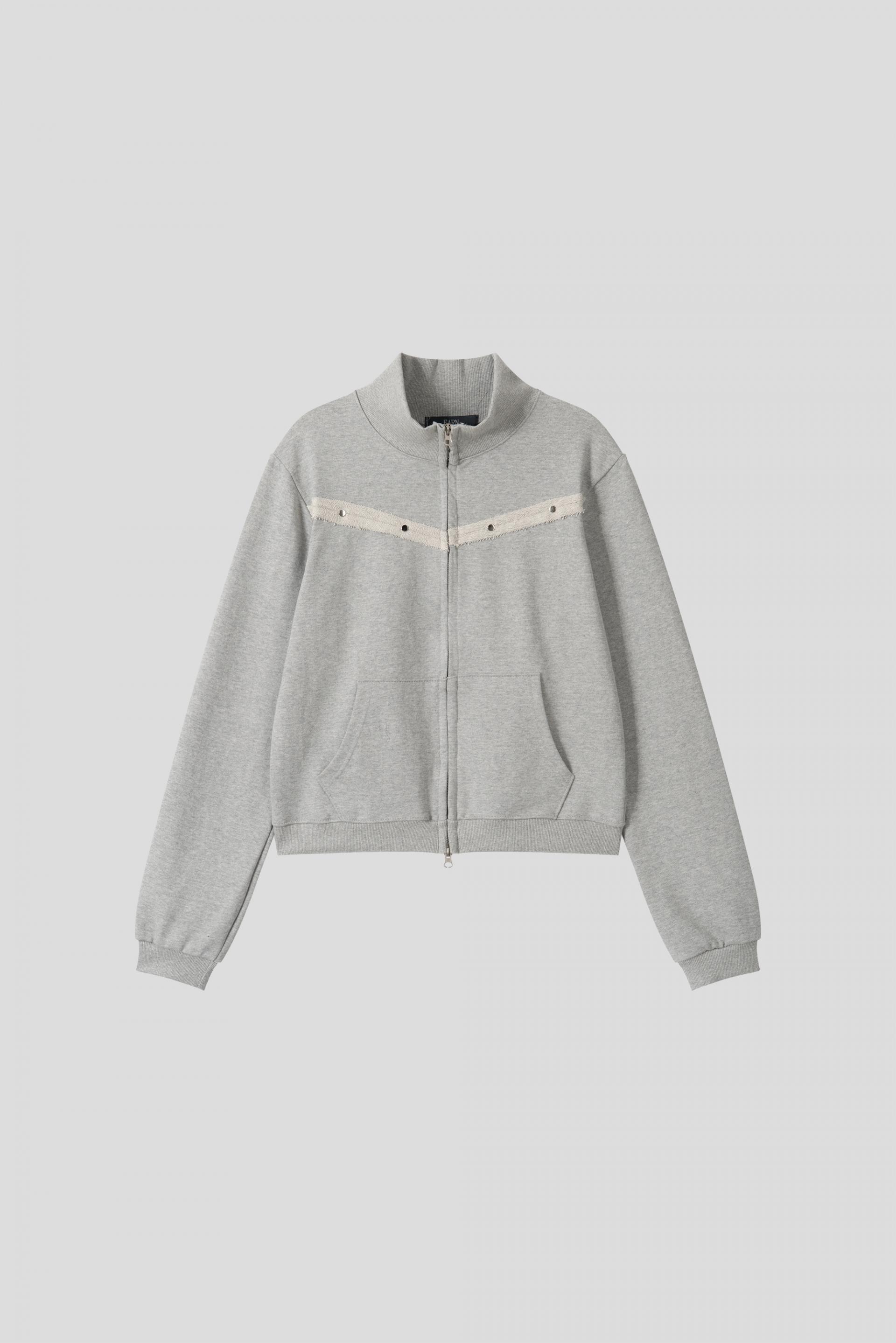 Fringe rivet slim high neck zip-up