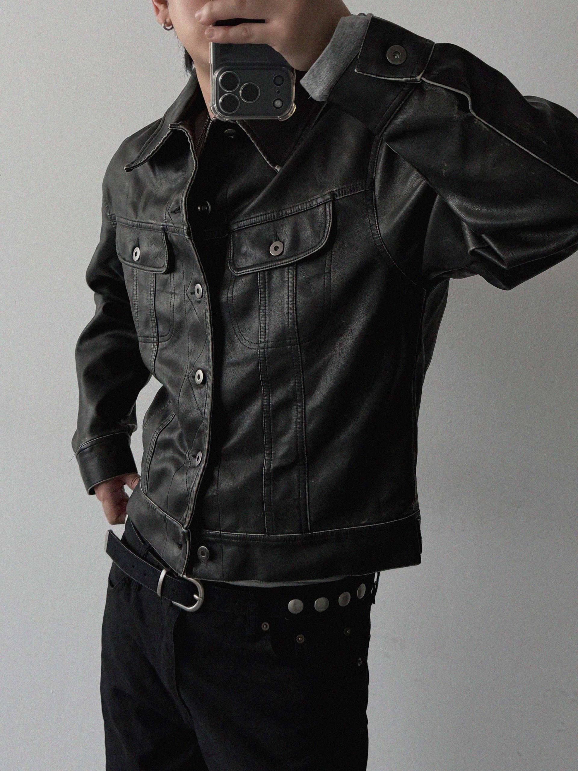 Rex leather trucker crop jacket