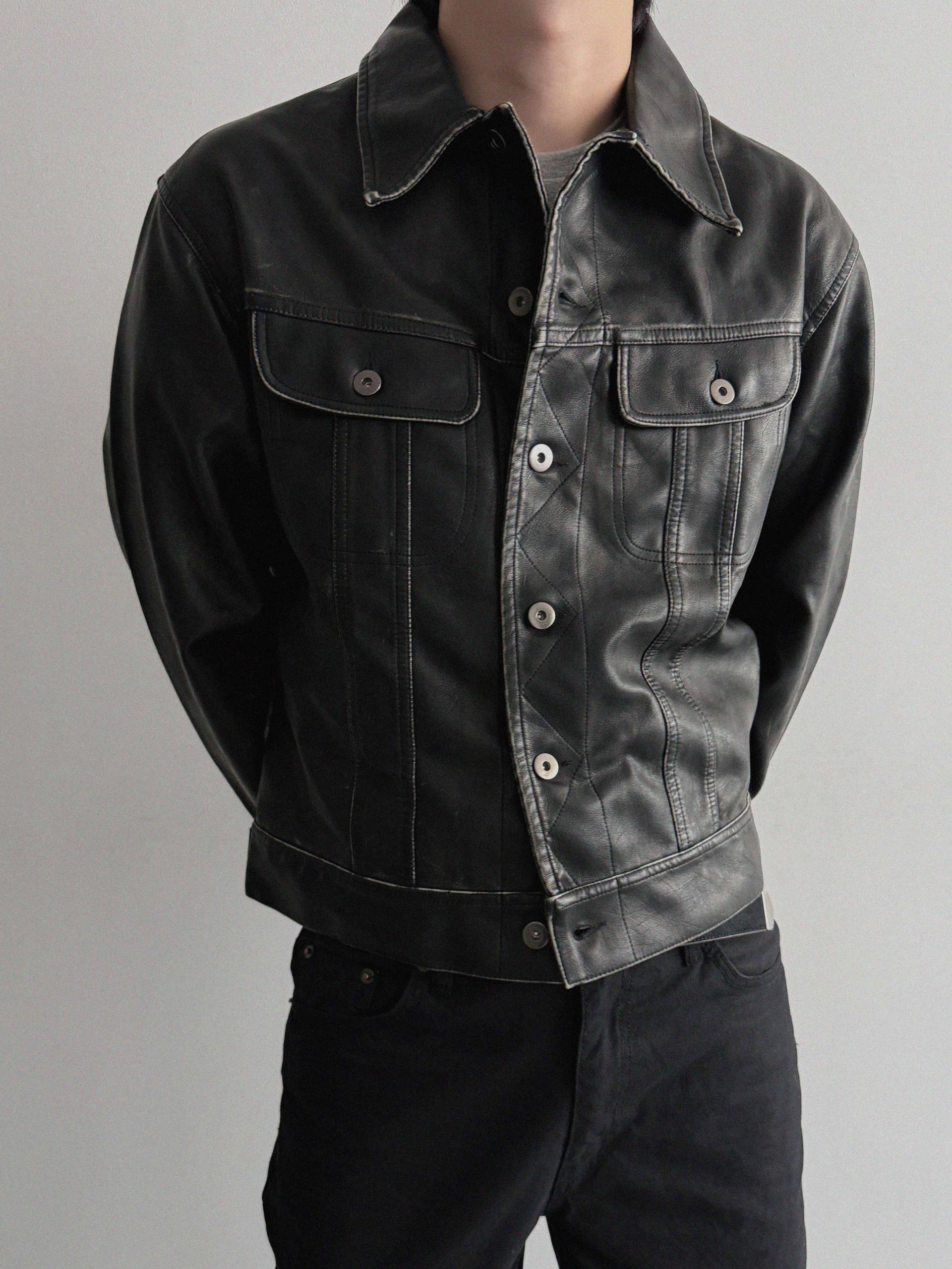 Rex leather trucker crop jacket