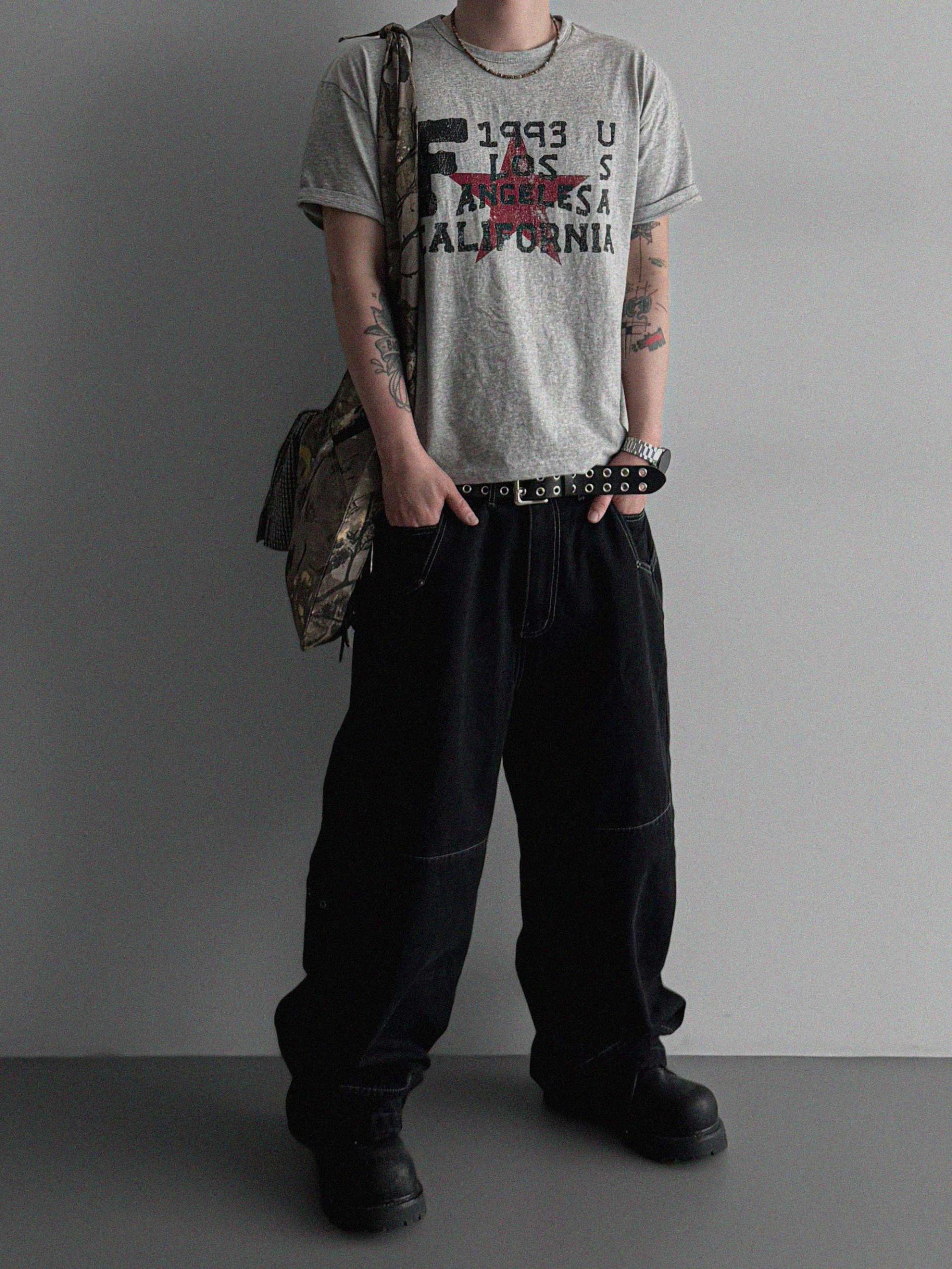 Eyelet pocket balloon denim pants