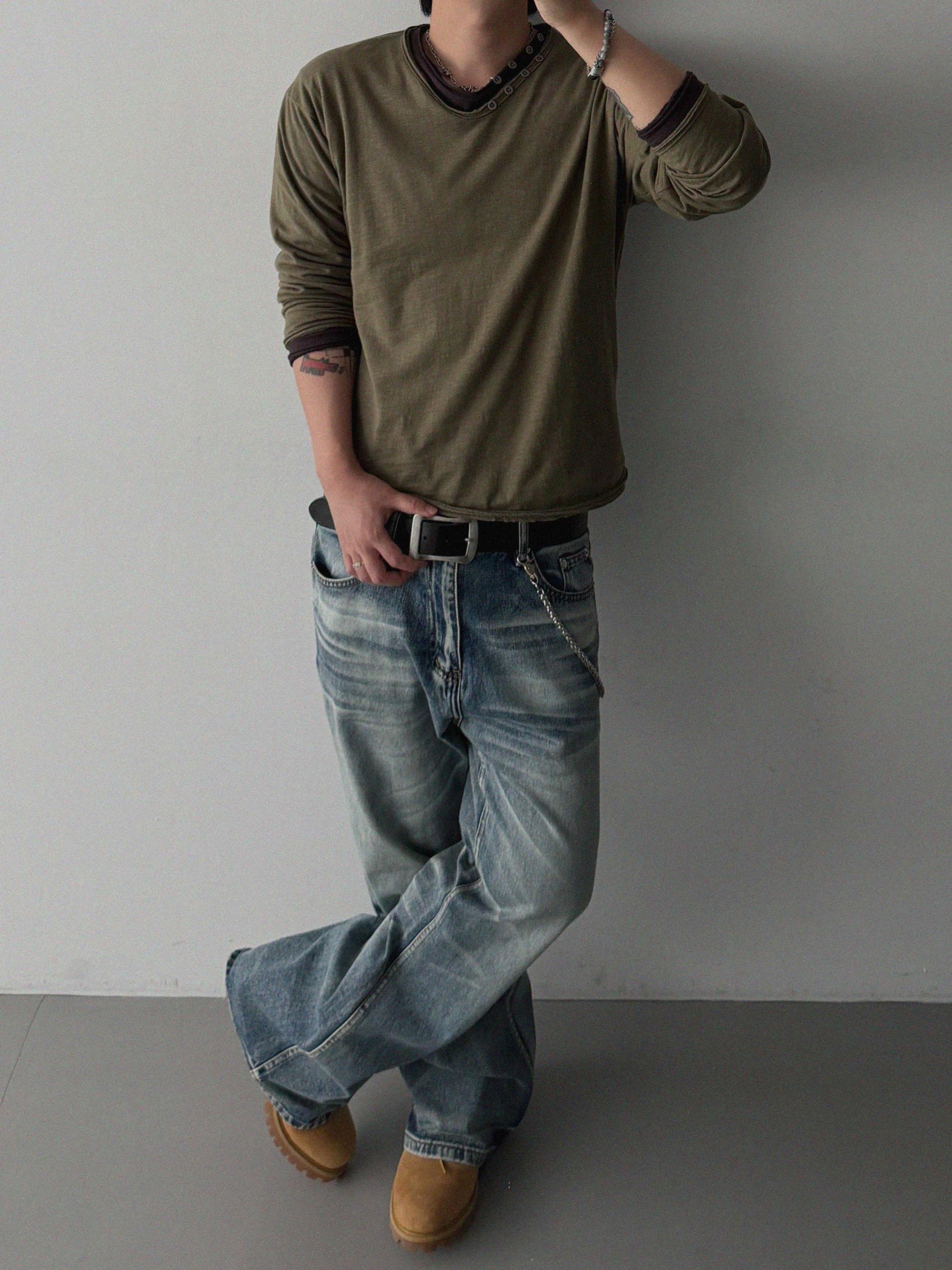 Mobe sand flare denim pants