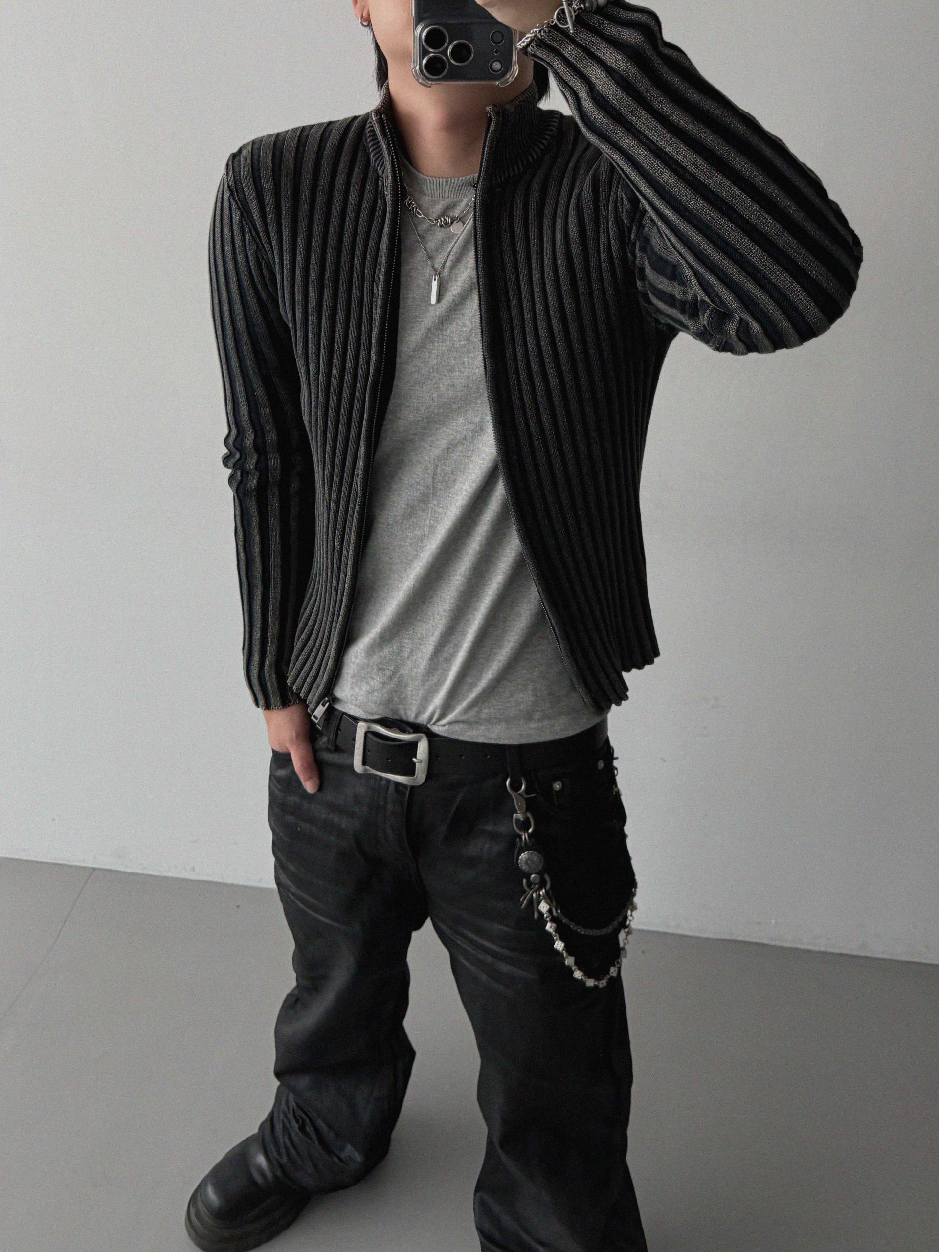 Pigment ribbed muscle knit zip-up