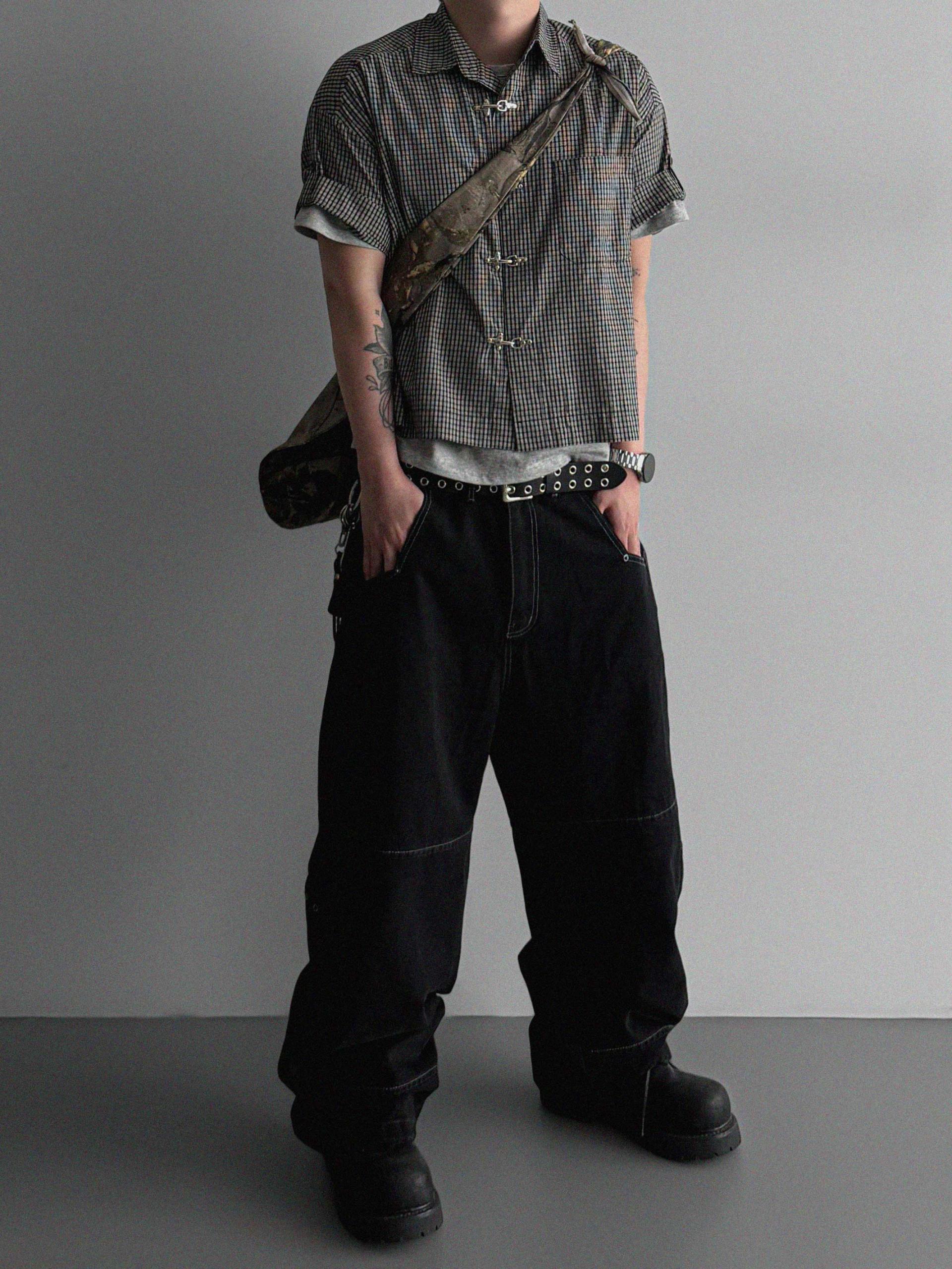 Eyelet pocket balloon denim pants