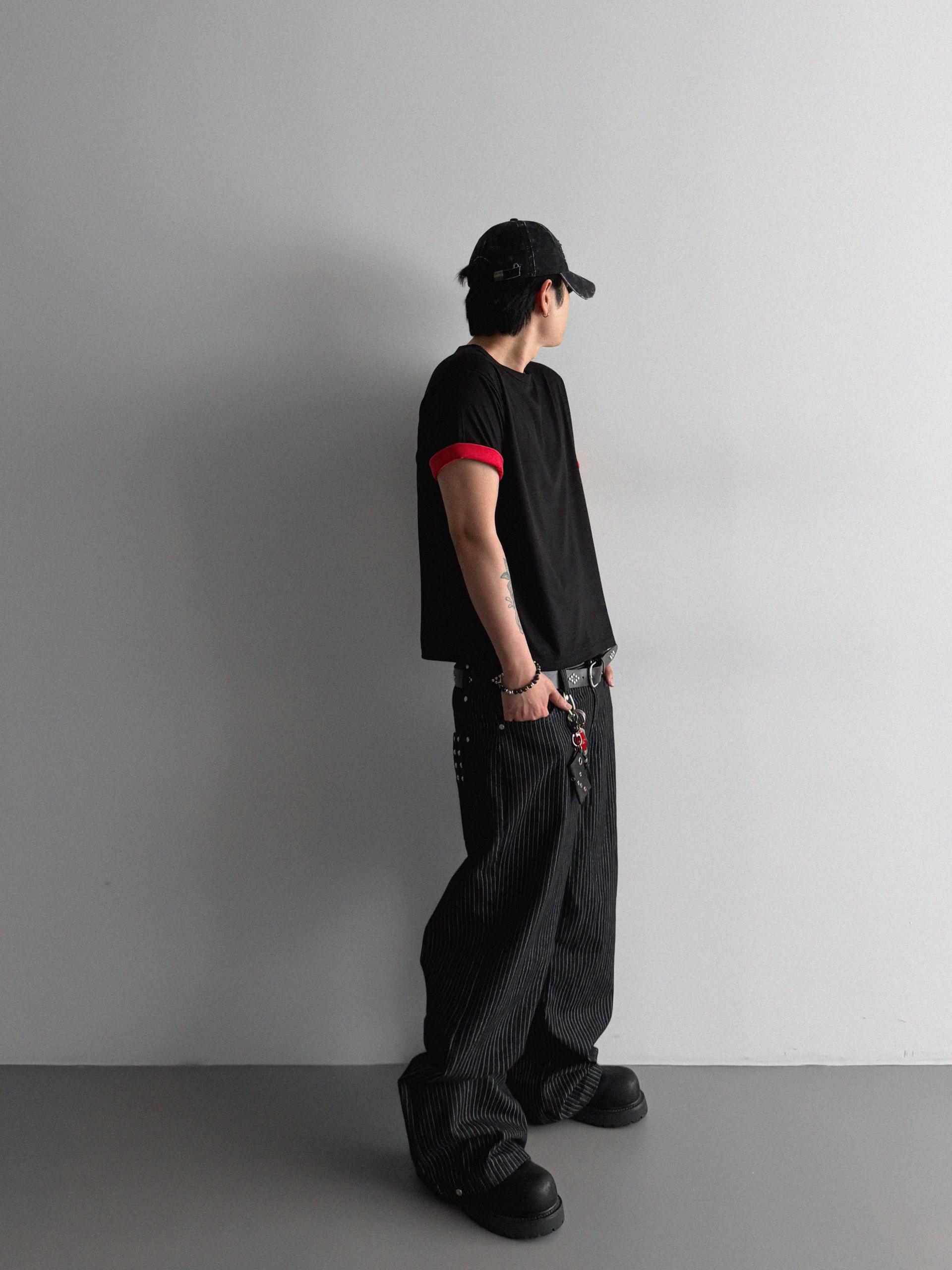 Stripe rivet non-faded pants