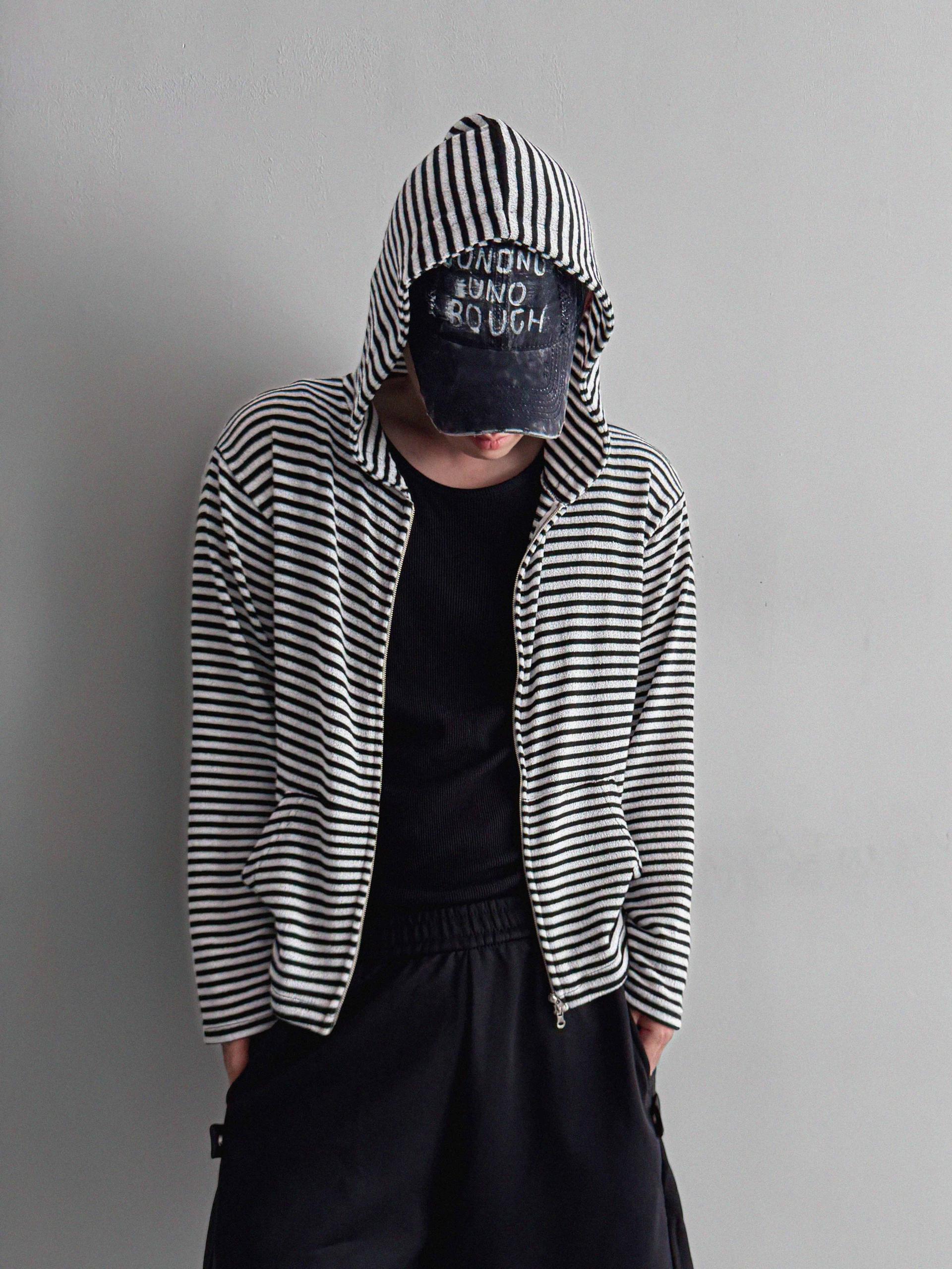 Seide stripe crop hood zip-up