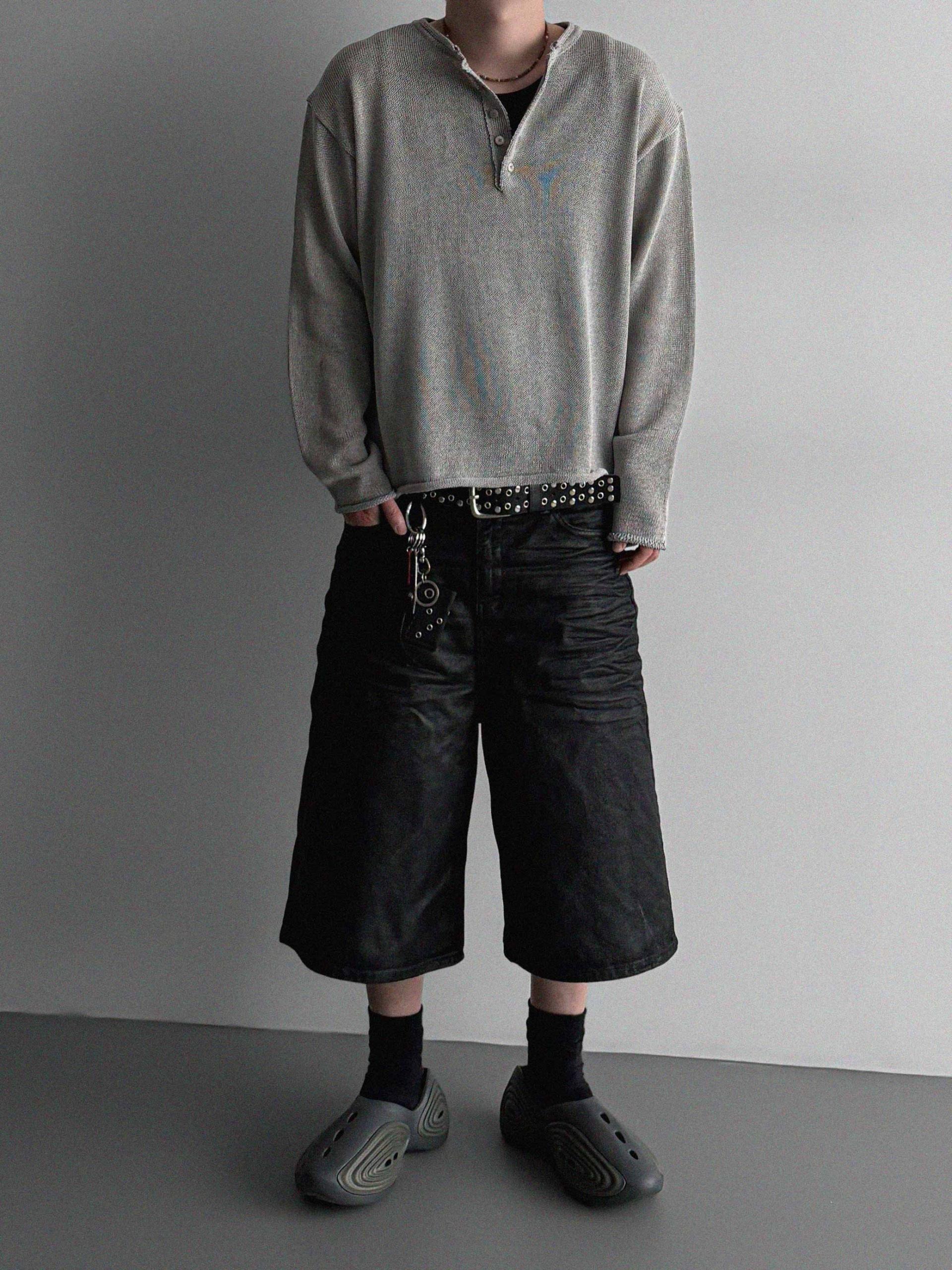 Summer henley neck see-through knit
