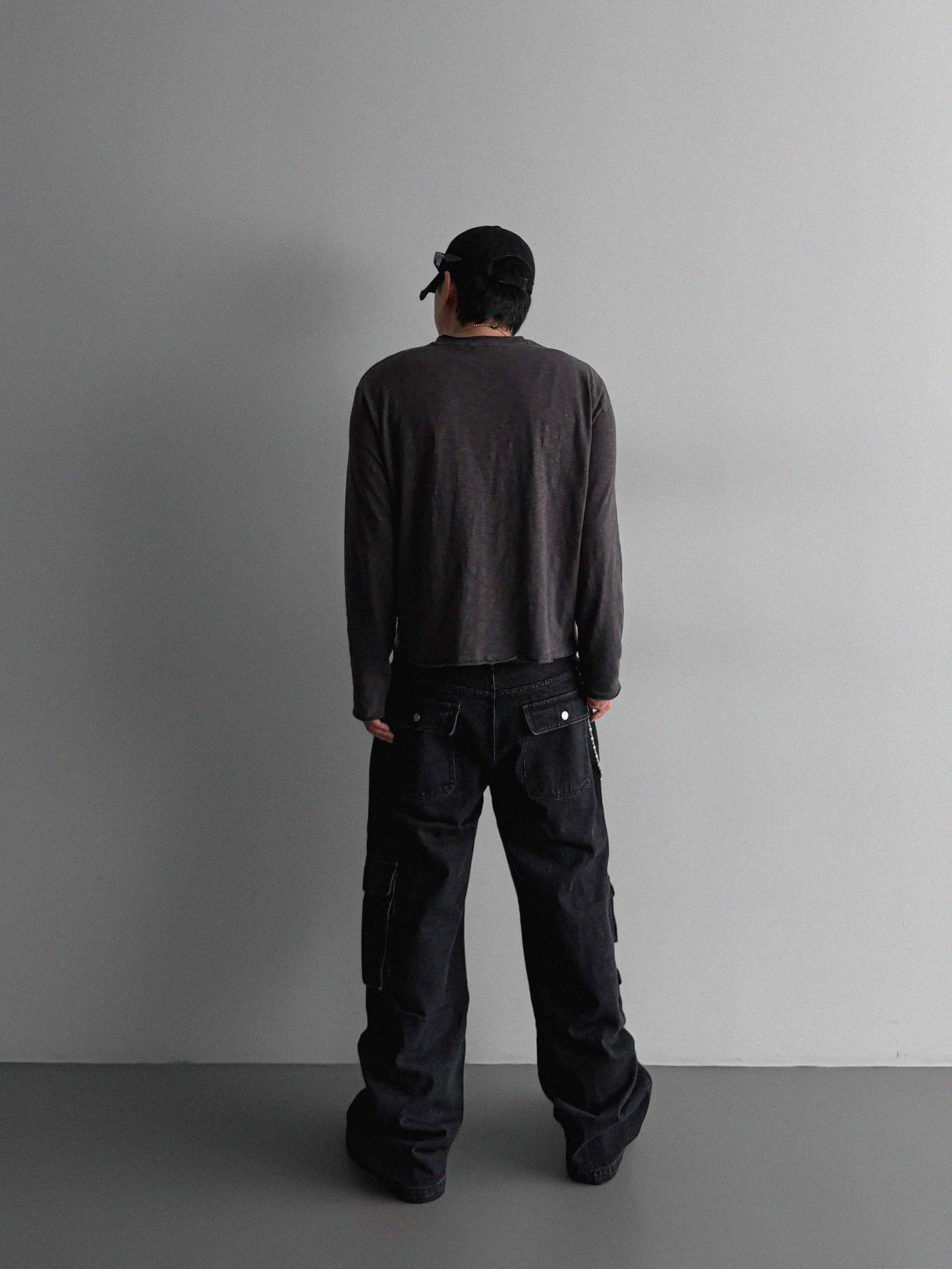 Unbalanced cargo denim pants