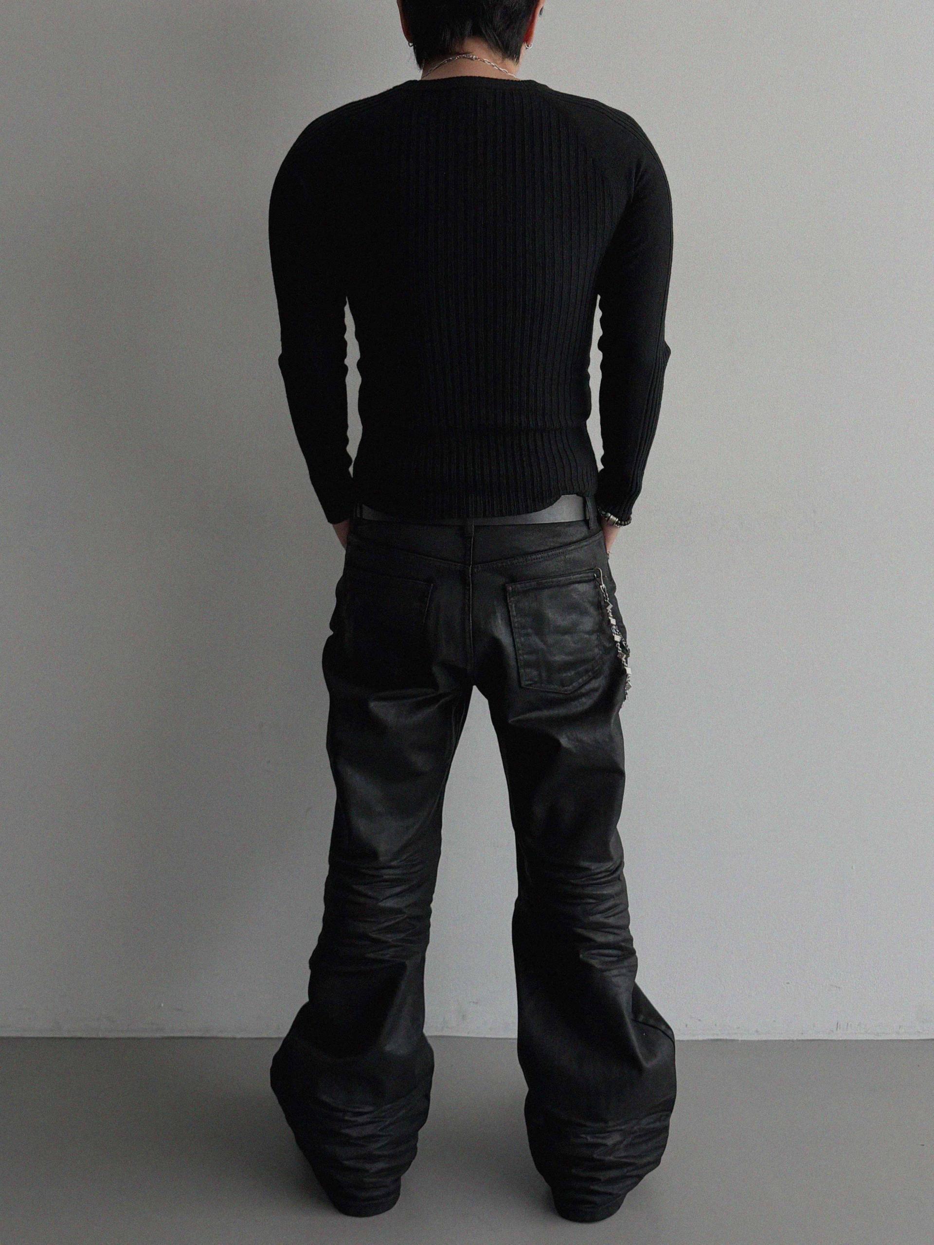 Irregular ribbed raglan muscle knit