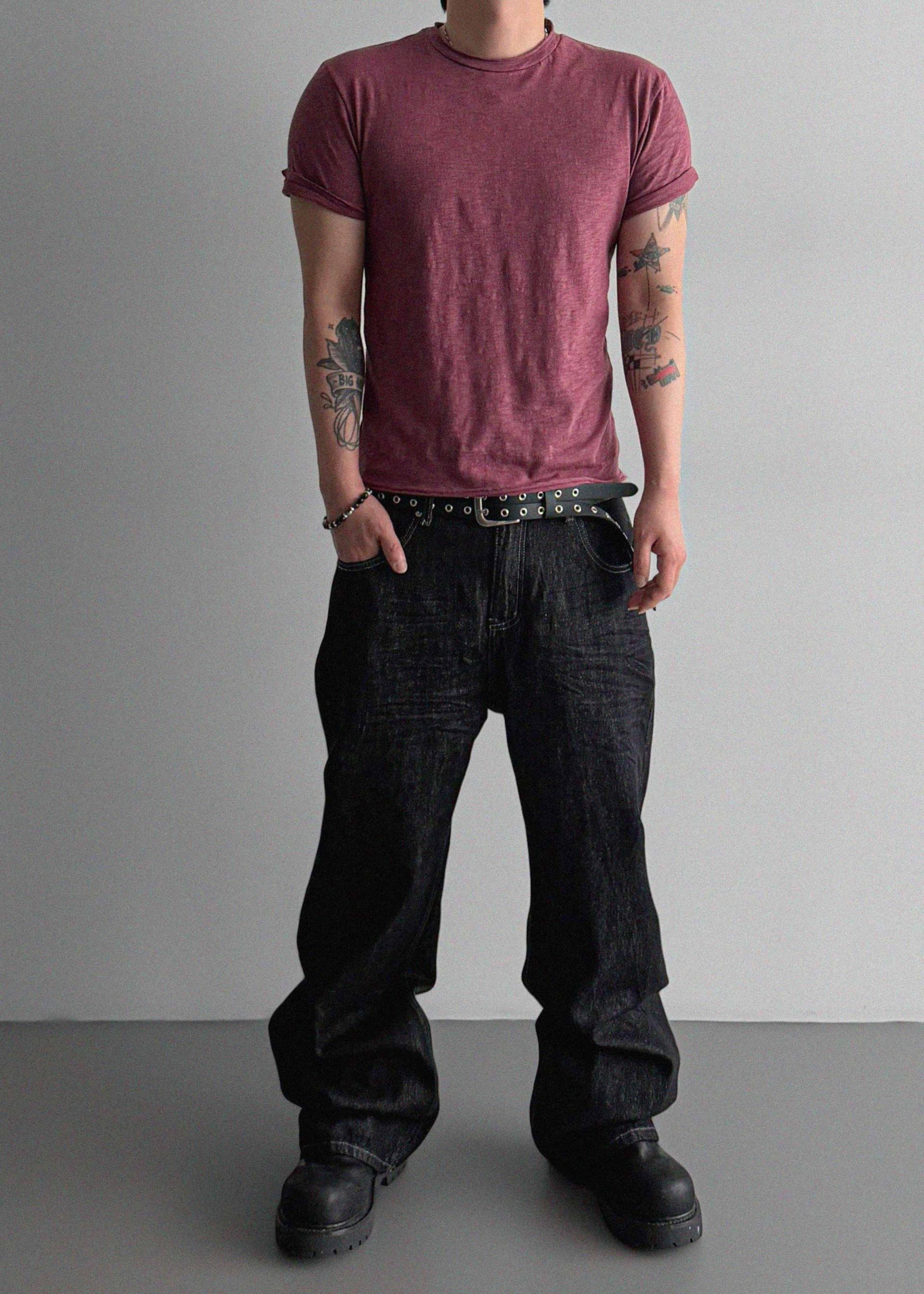 Embossed non-faded denim pants